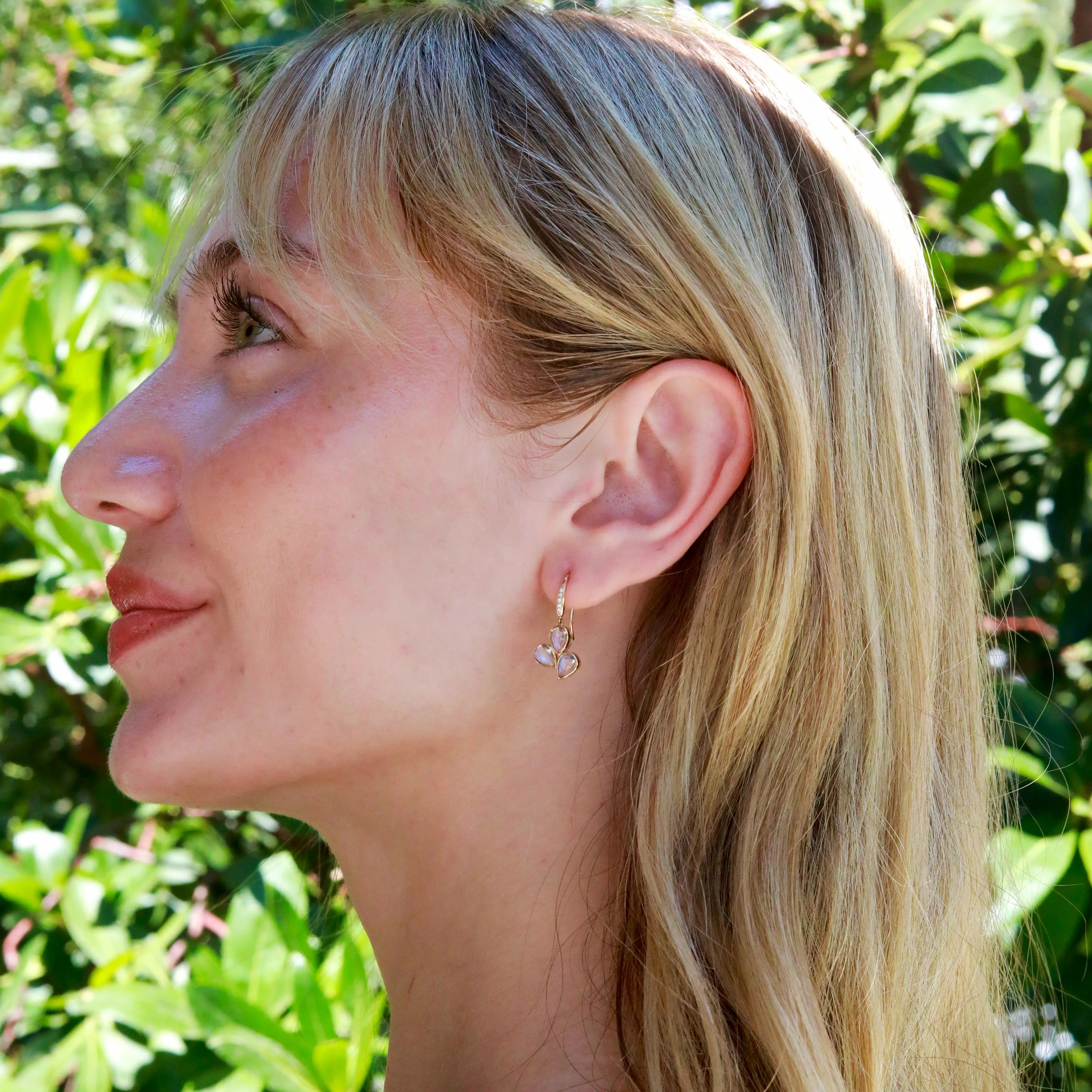 Allure Natural Rainbow Moonstone Diamond Drop Earrings 14k yellow gold