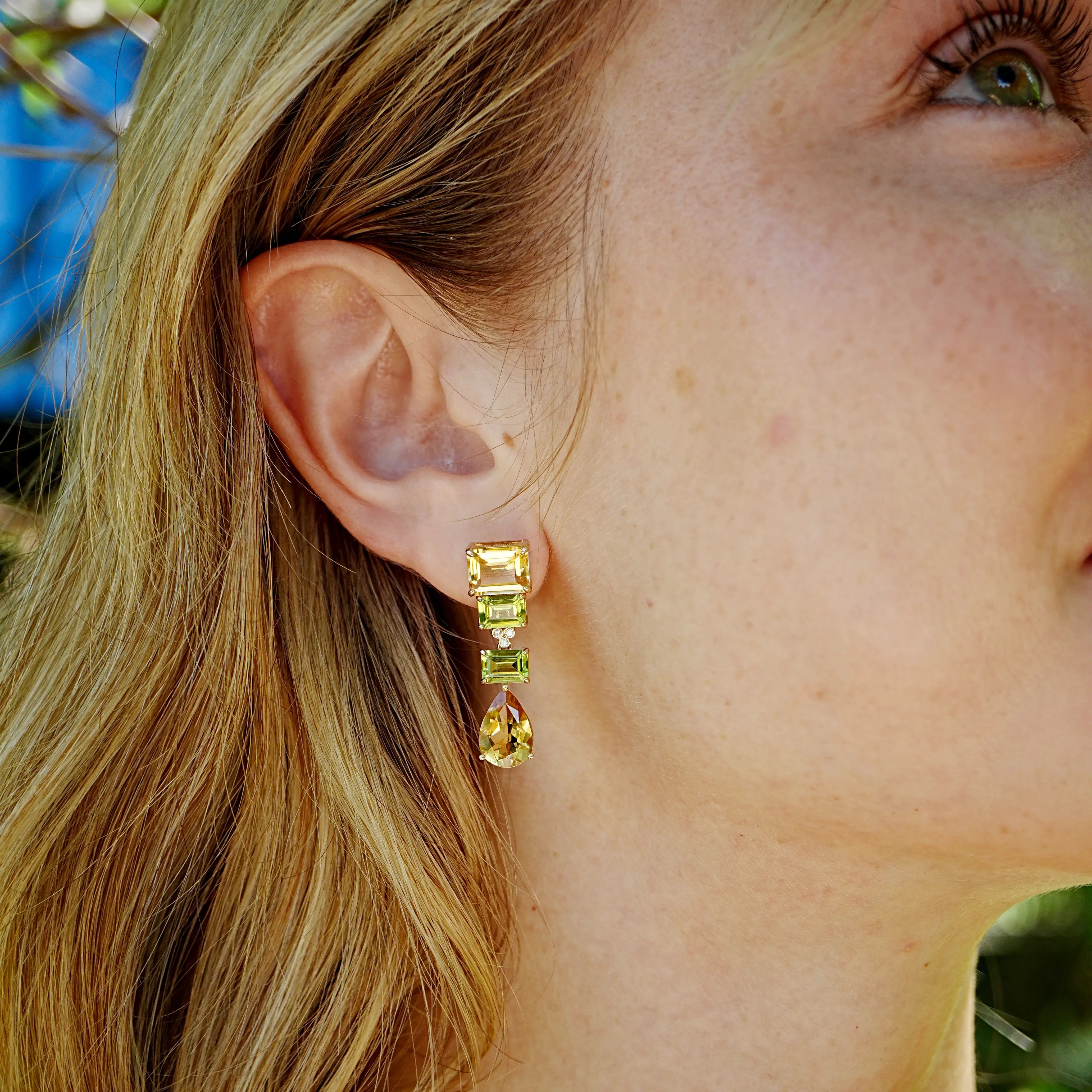 GemFusion Citrine Peridot Diamond Convertible Drop Earrings