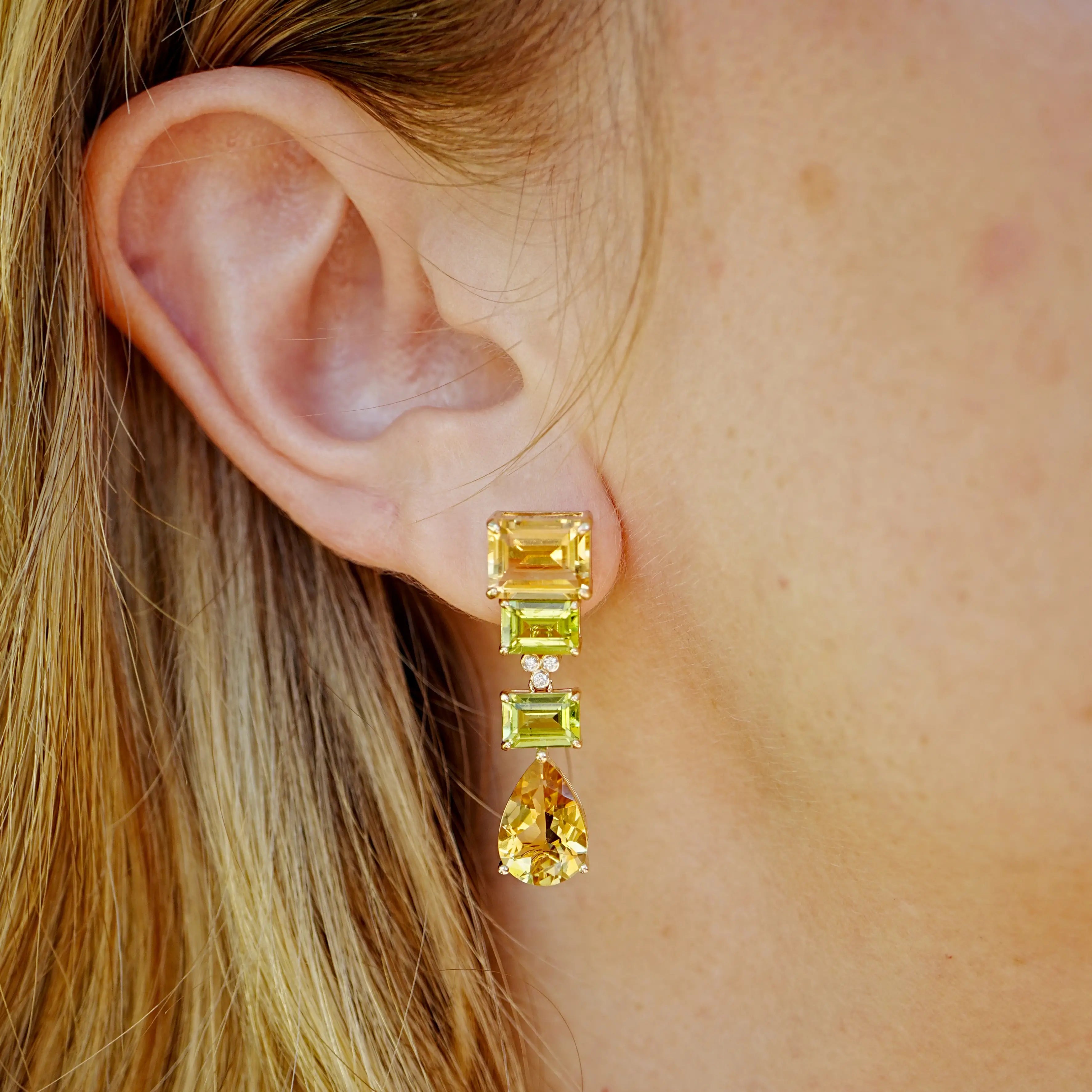 GemFusion Natural Citrine Peridot Diamond Convertible Drop Earrings 14k Yellow Gold