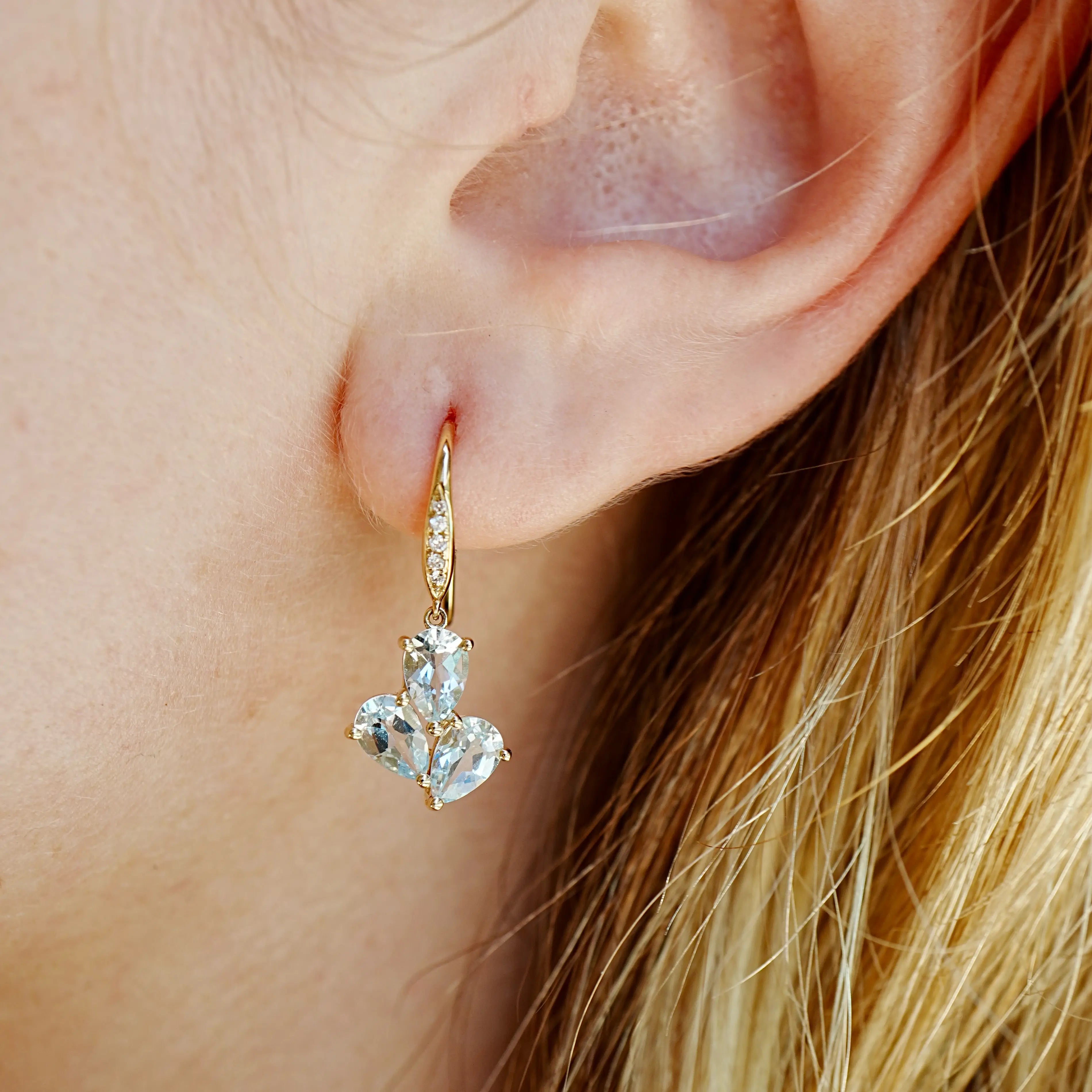 Allure Natural Aquamarine Diamond Drop Earrings 14k solid gold