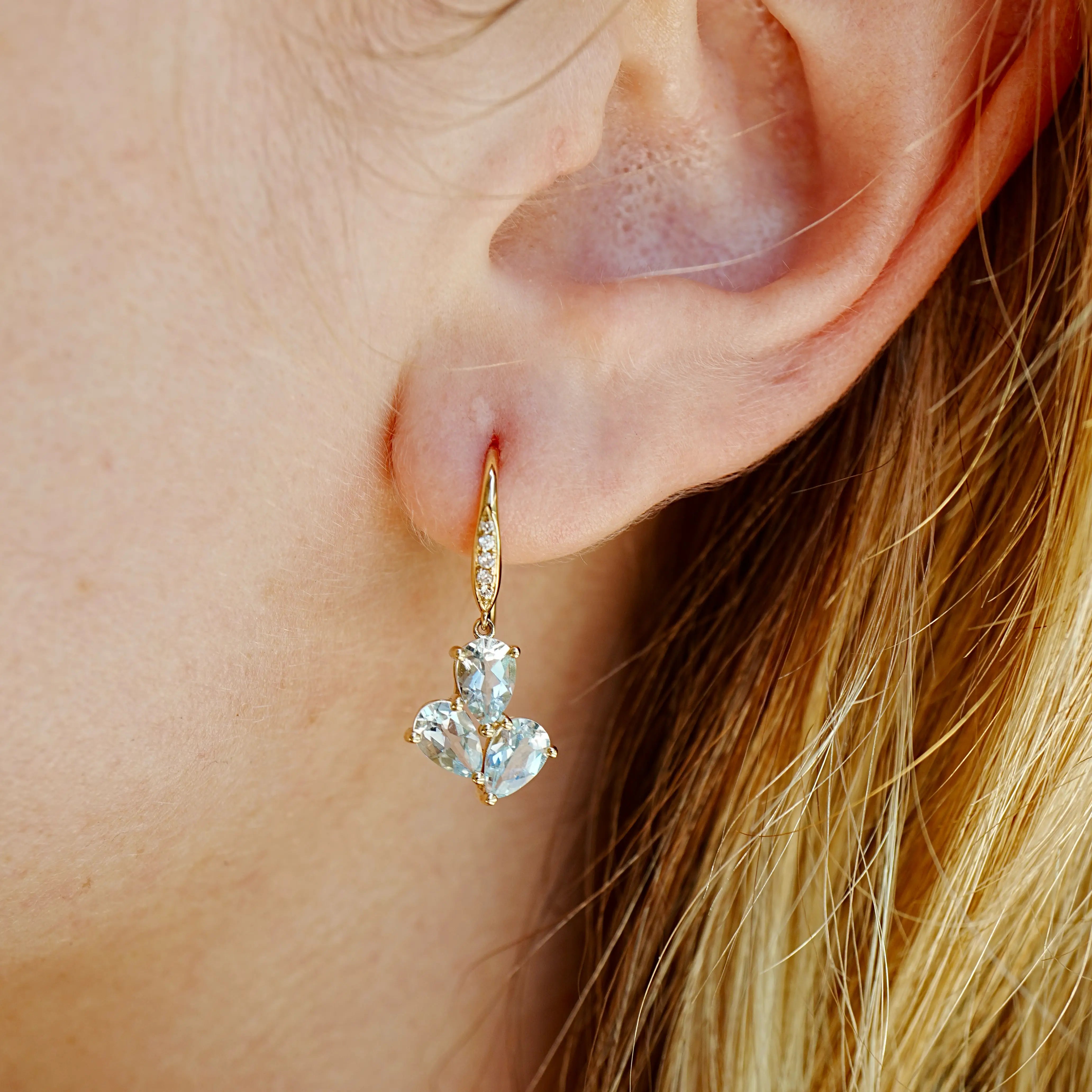 Allure Natural Aquamarine Diamond Drop Earrings 14k solid gold