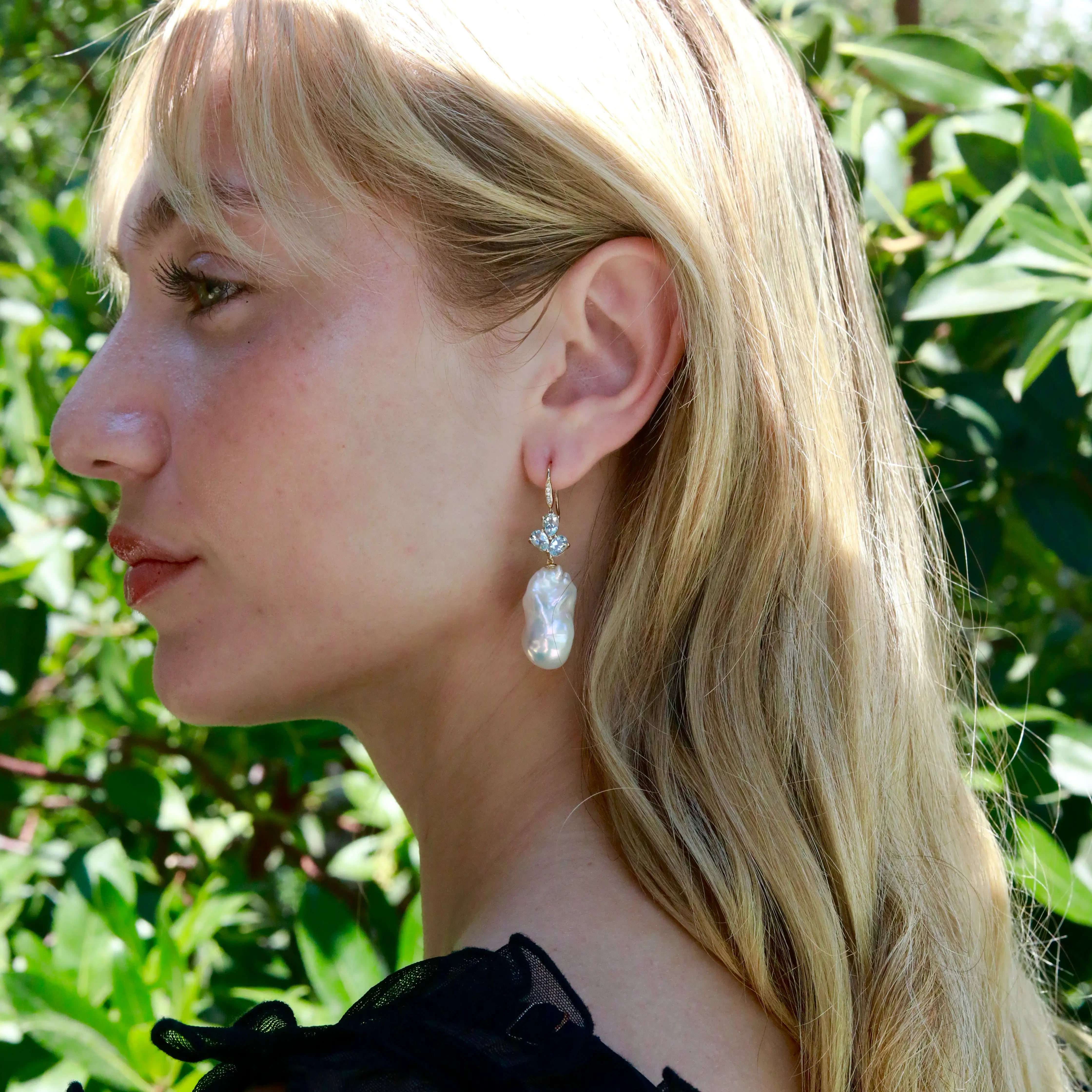 Allure Aquamarine Diamond Broque Pearl Convertible Drop Earrings
