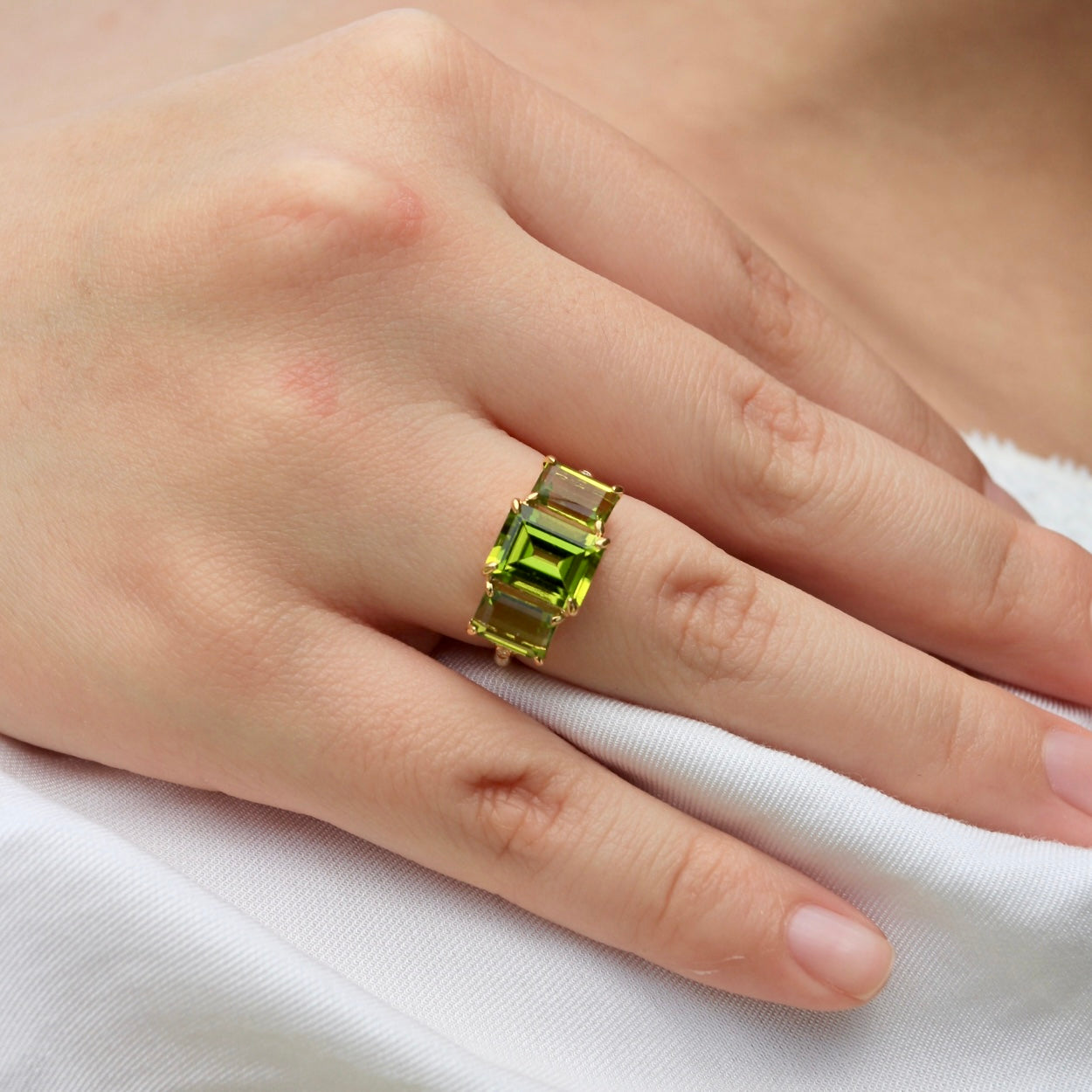 Fortune Peridot Diamond Three-Stone Ring