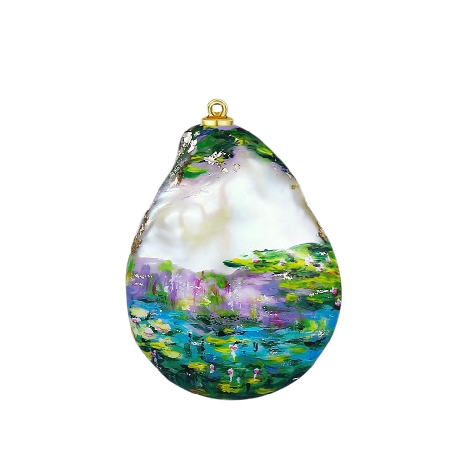 Hand-Painted Water Lilies Baroque Pearl Enhancers