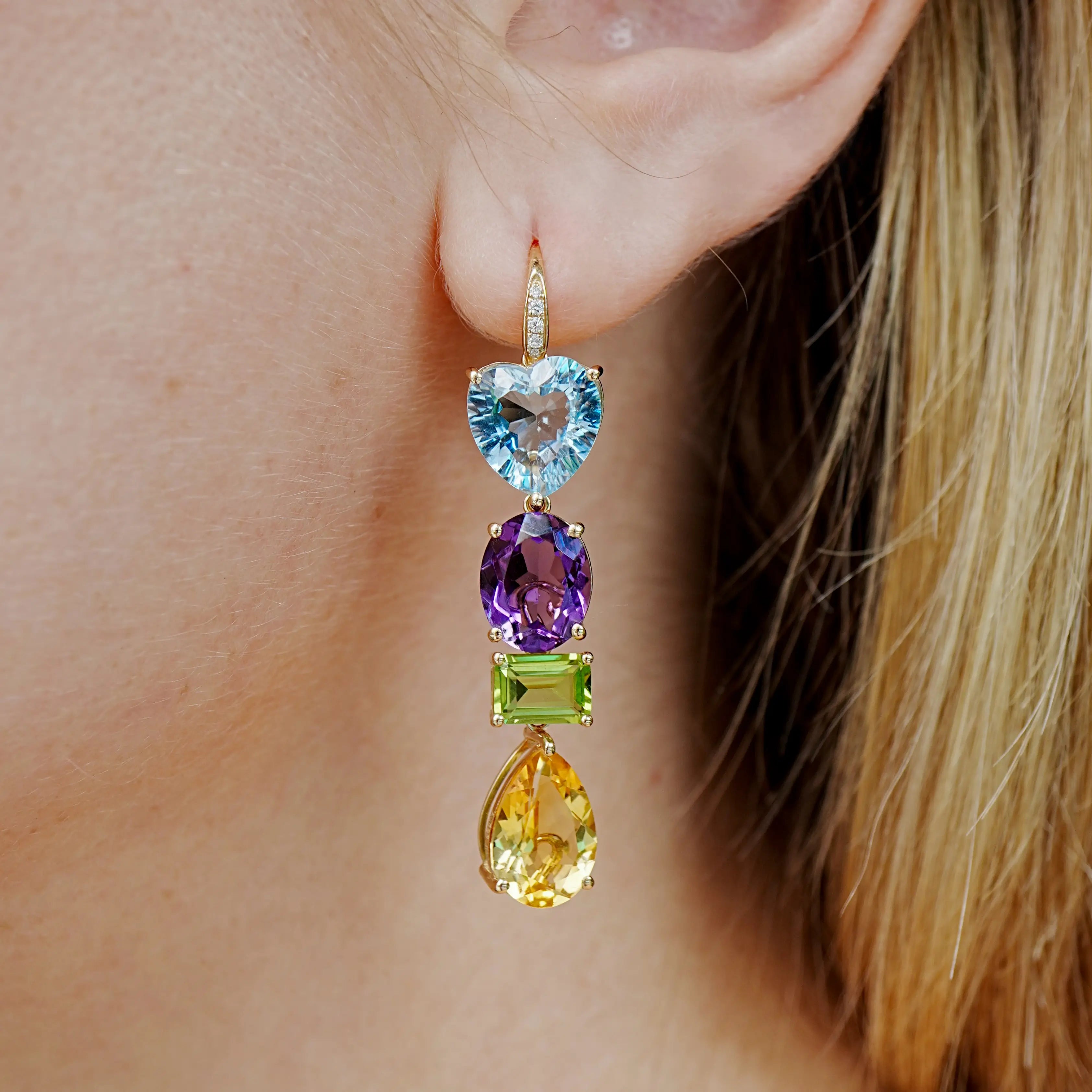 GemFusion Natural Topaz Amethyst Peridot Citrine Diamond Convertible Drop Earrings 14k yellow gold