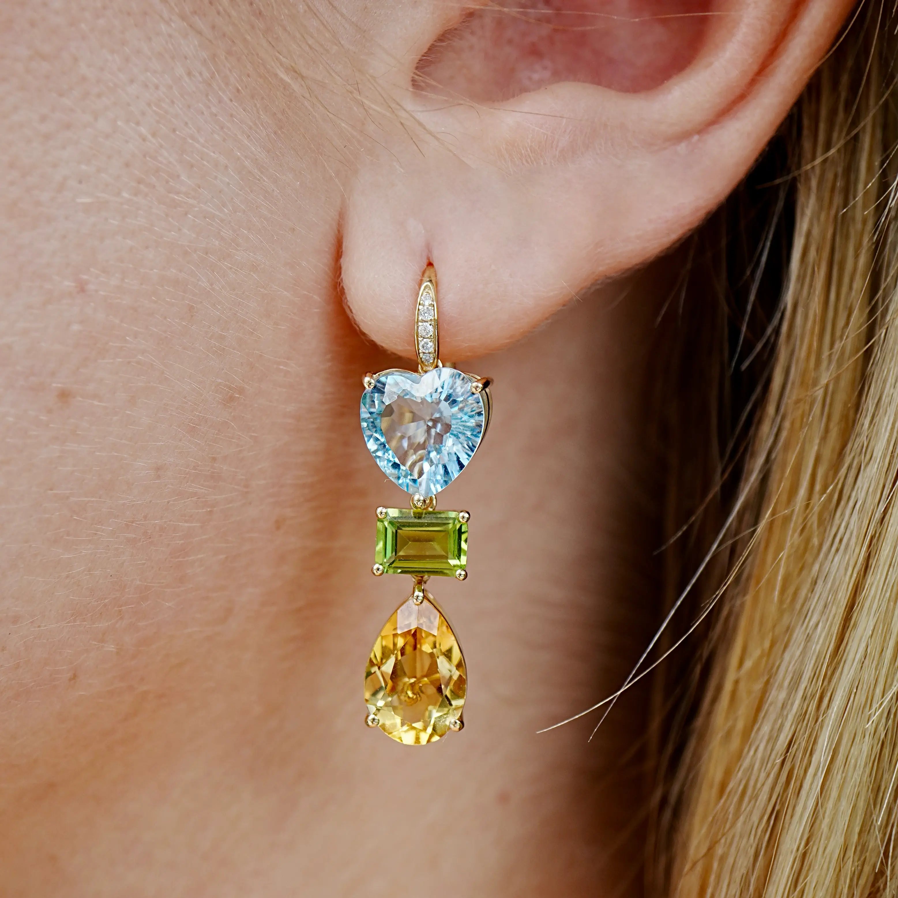 GemFusion Natural Topaz Peridot Citrine Diamond Convertible Drop Earrings 14k yellow gold