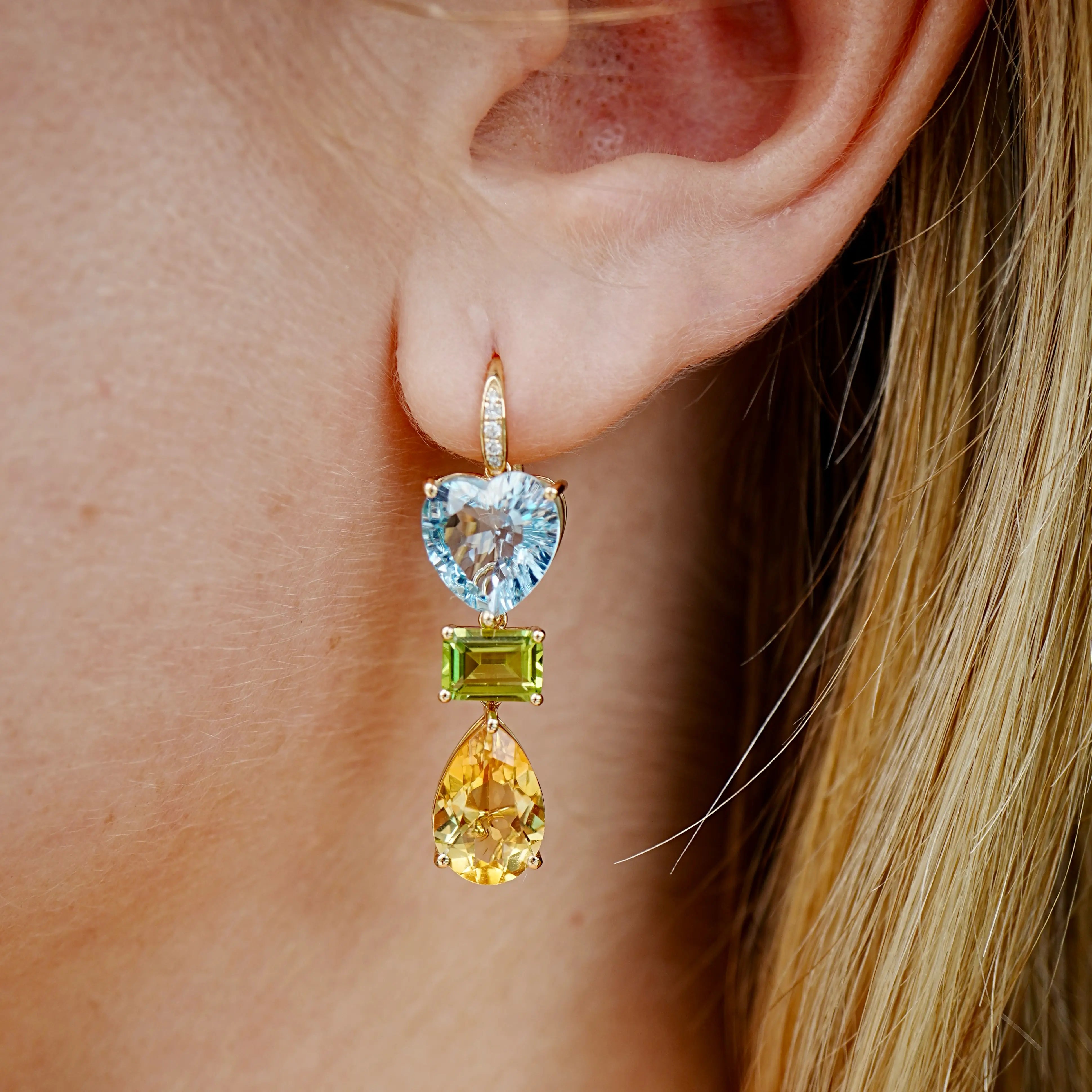GemFusion Natural Topaz Peridot Citrine Diamond Convertible Drop Earrings 14k yellow gold