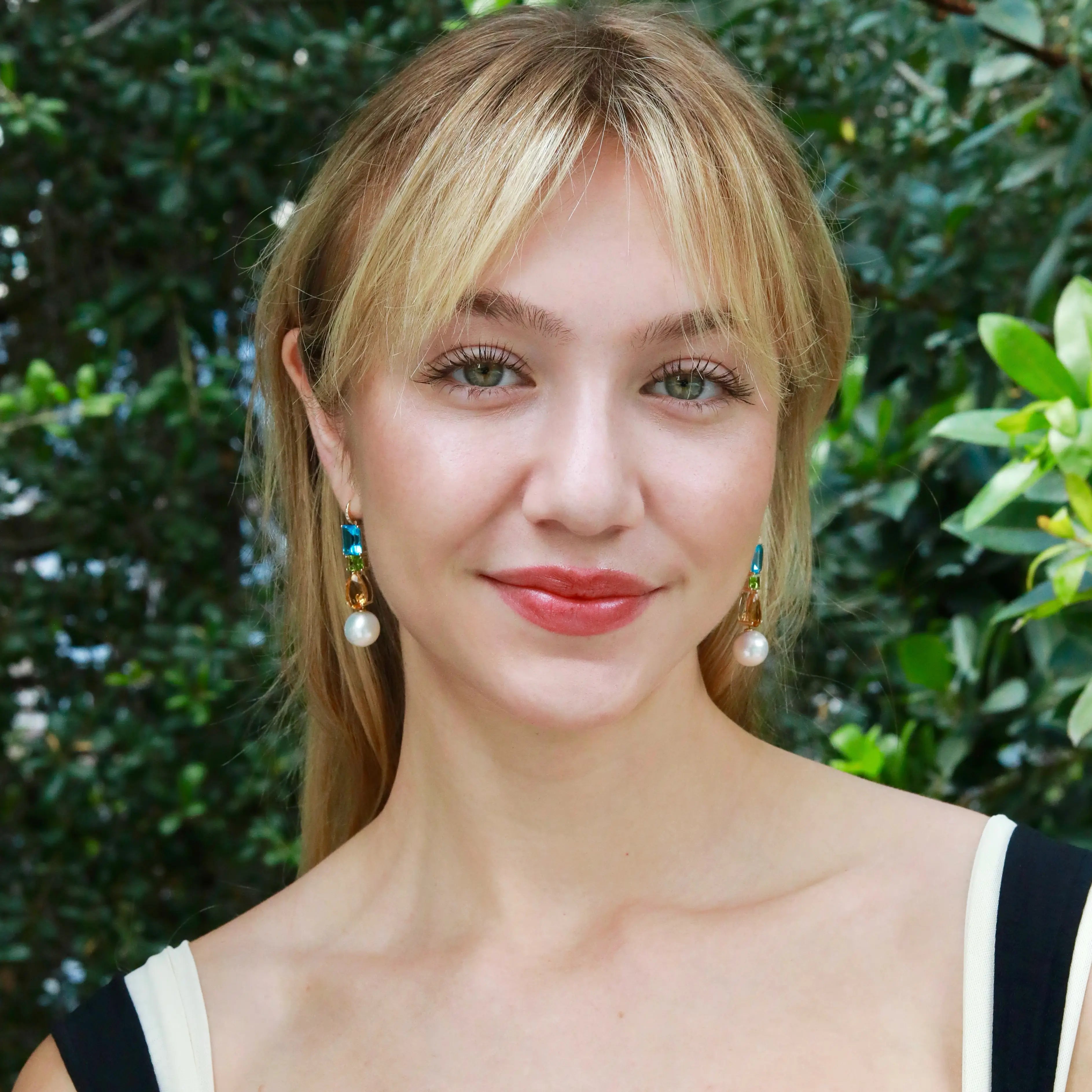 GemFusion Natural Topaz Peridot Citrine Diamond Pearl Convertible Drop Earrings 14k yellow gold