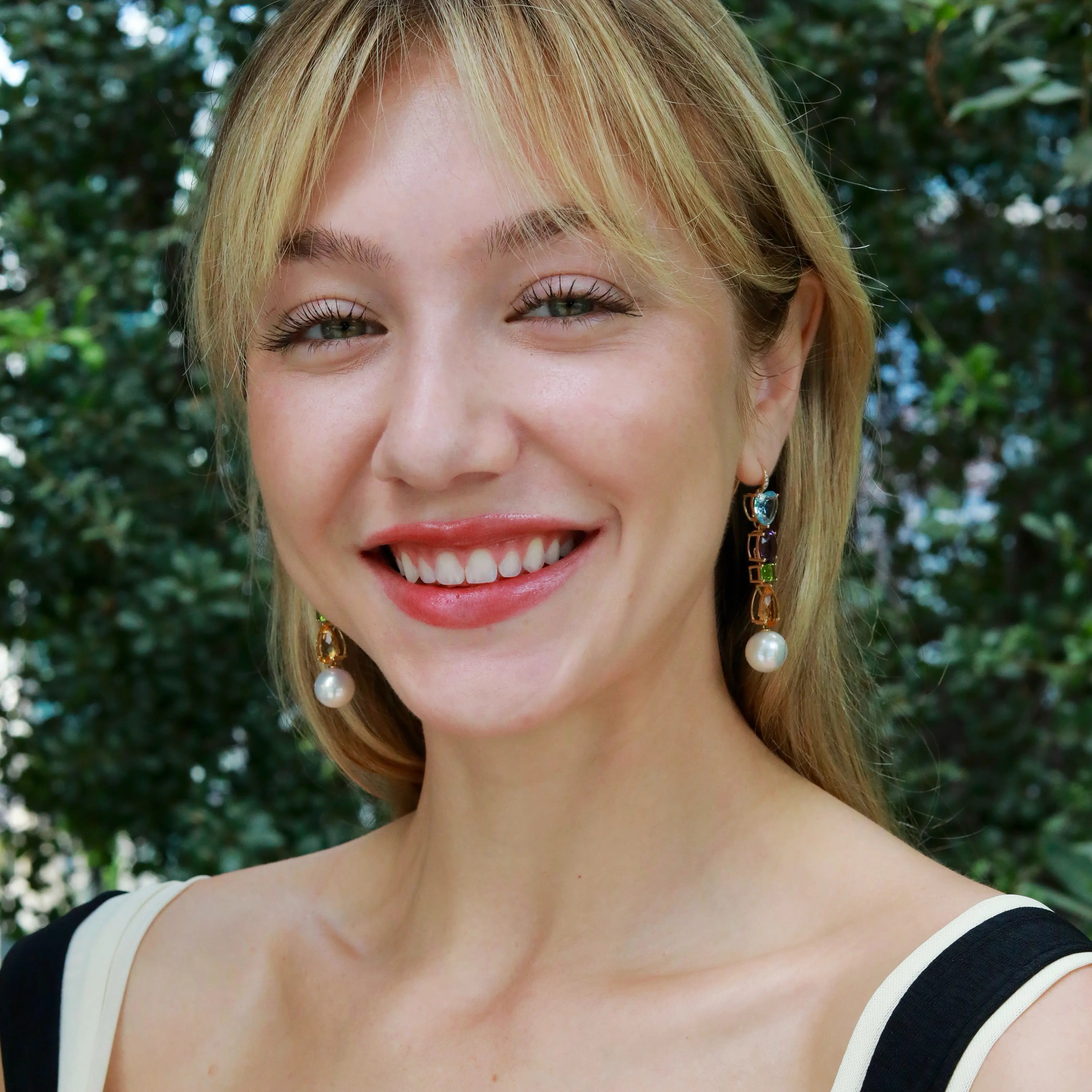 GemFusion Natural Topaz Amethyst Peridot Citrine Diamond Pearl Convertible Drop Earrings 14K yellow gold