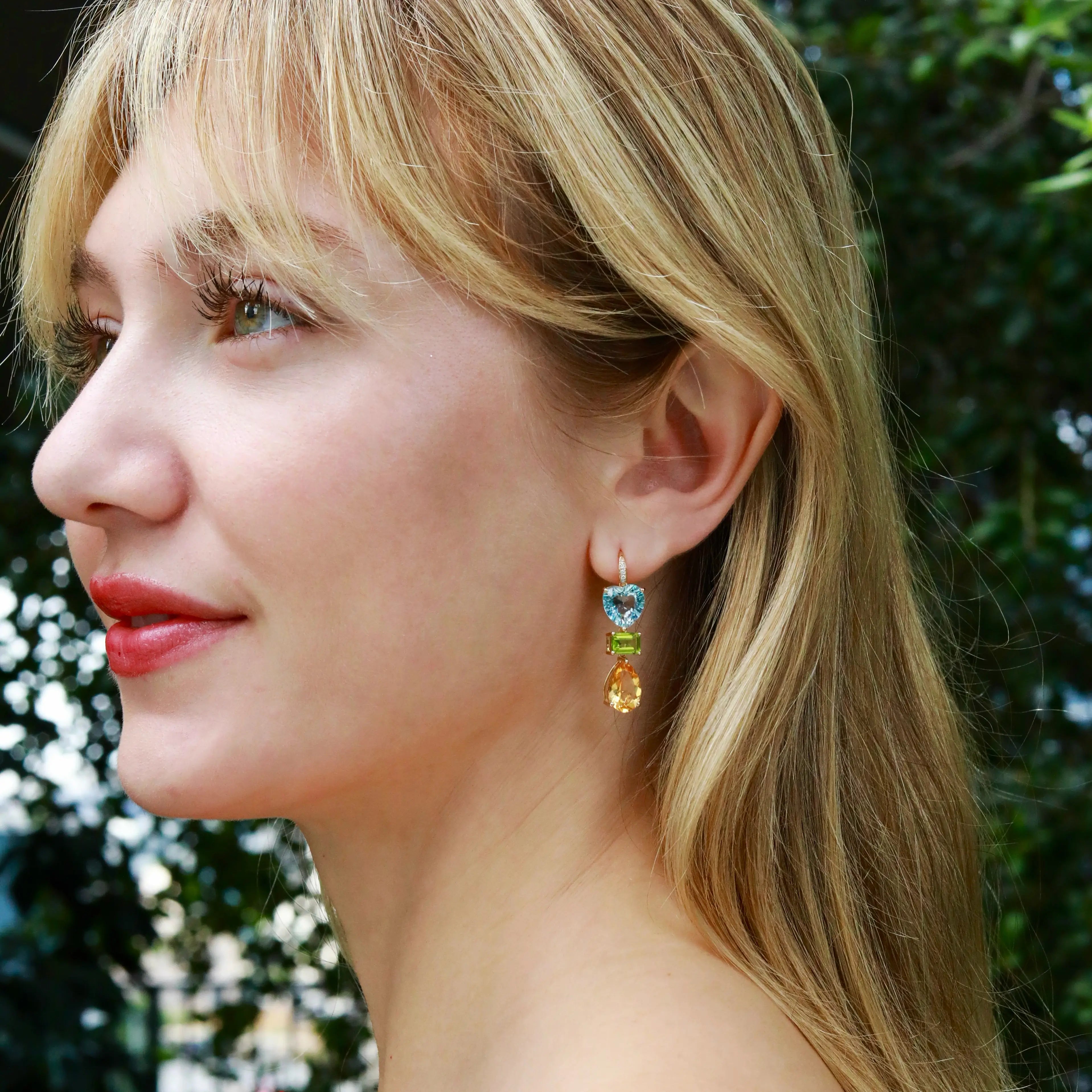 GemFusion Natural Topaz Peridot Citrine Diamond Convertible Drop Earrings 14k yellow gold