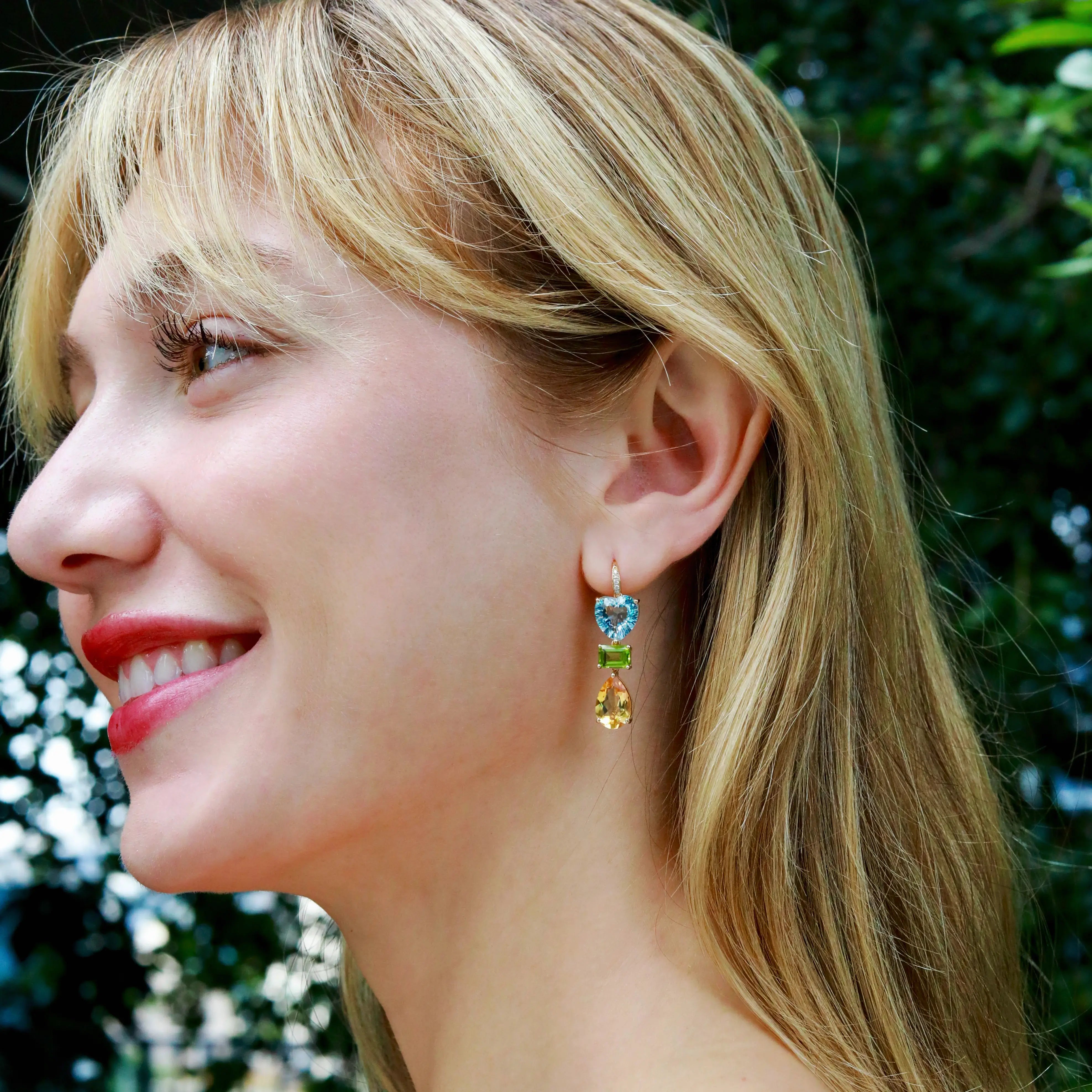 GemFusion Natural Topaz Peridot Citrine Diamond Convertible Drop Earrings 14k yellow gold