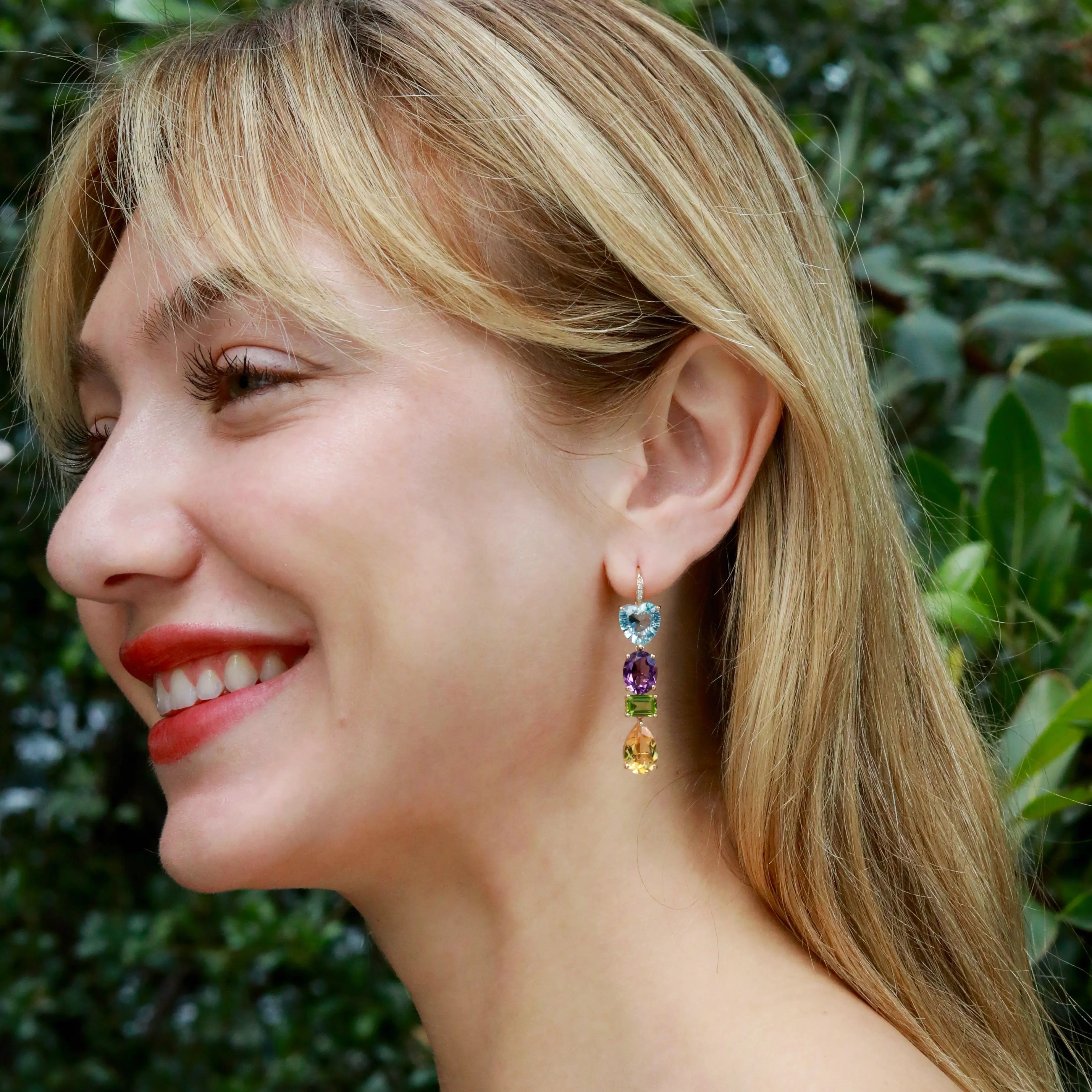 GemFusion Natural Topaz Amethyst Peridot Citrine Diamond Convertible Drop Earrings 14k yellow gold