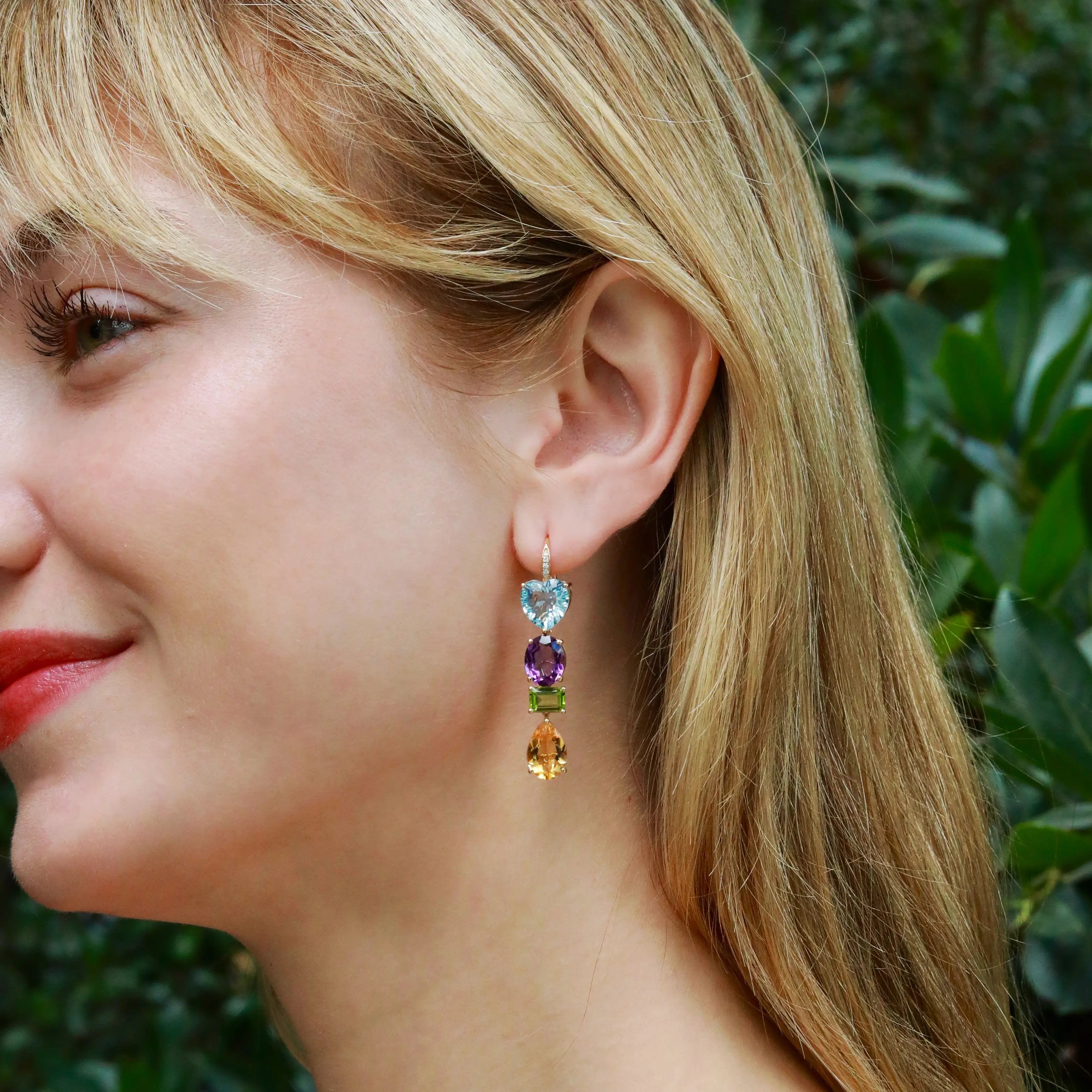 GemFusion Natural Topaz Amethyst Peridot Citrine Diamond Convertible Drop Earrings 14k yellow gold