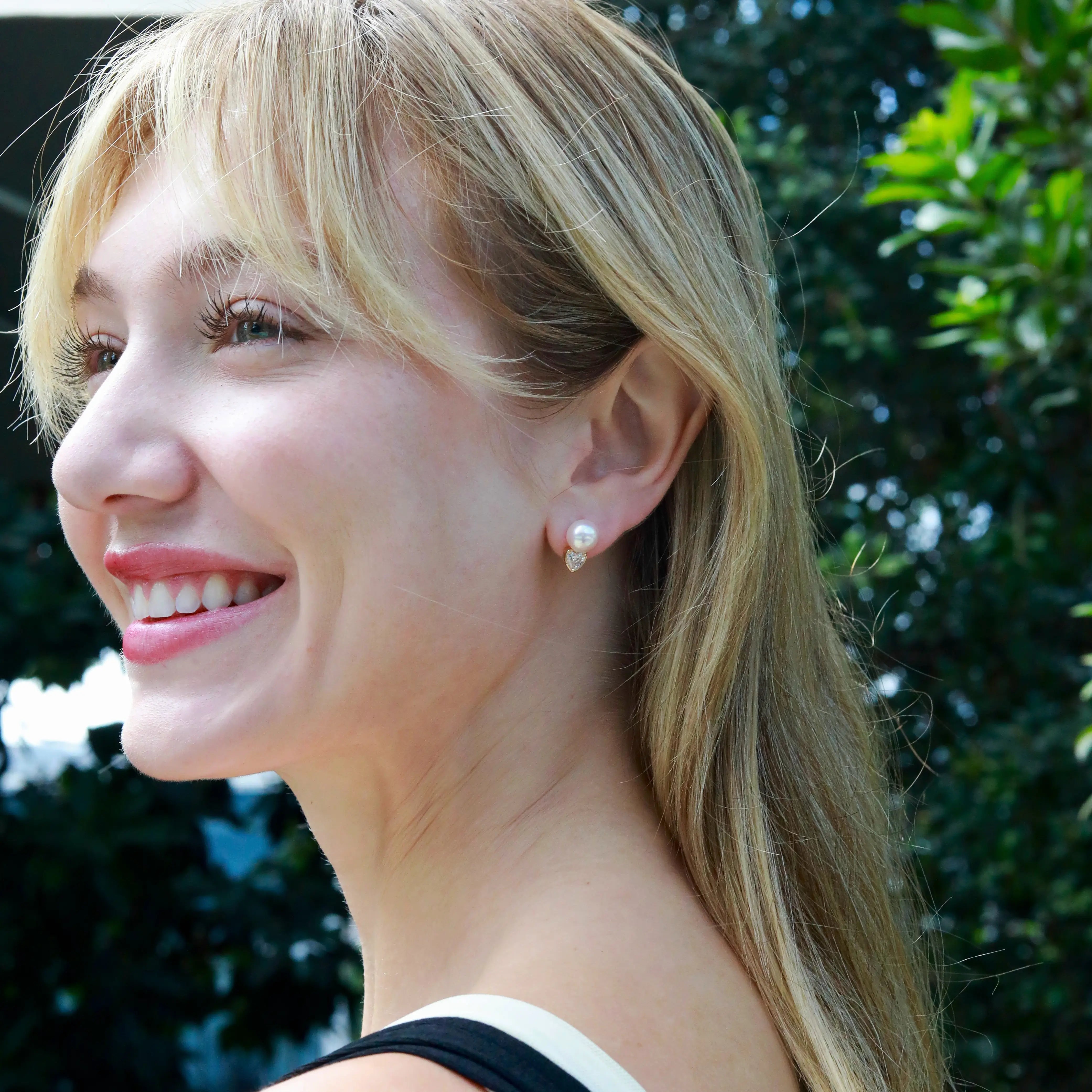 Venus 1.00ctw Heart Lab Grown Diamond Pearl Stud Earrings 14k yellow gold