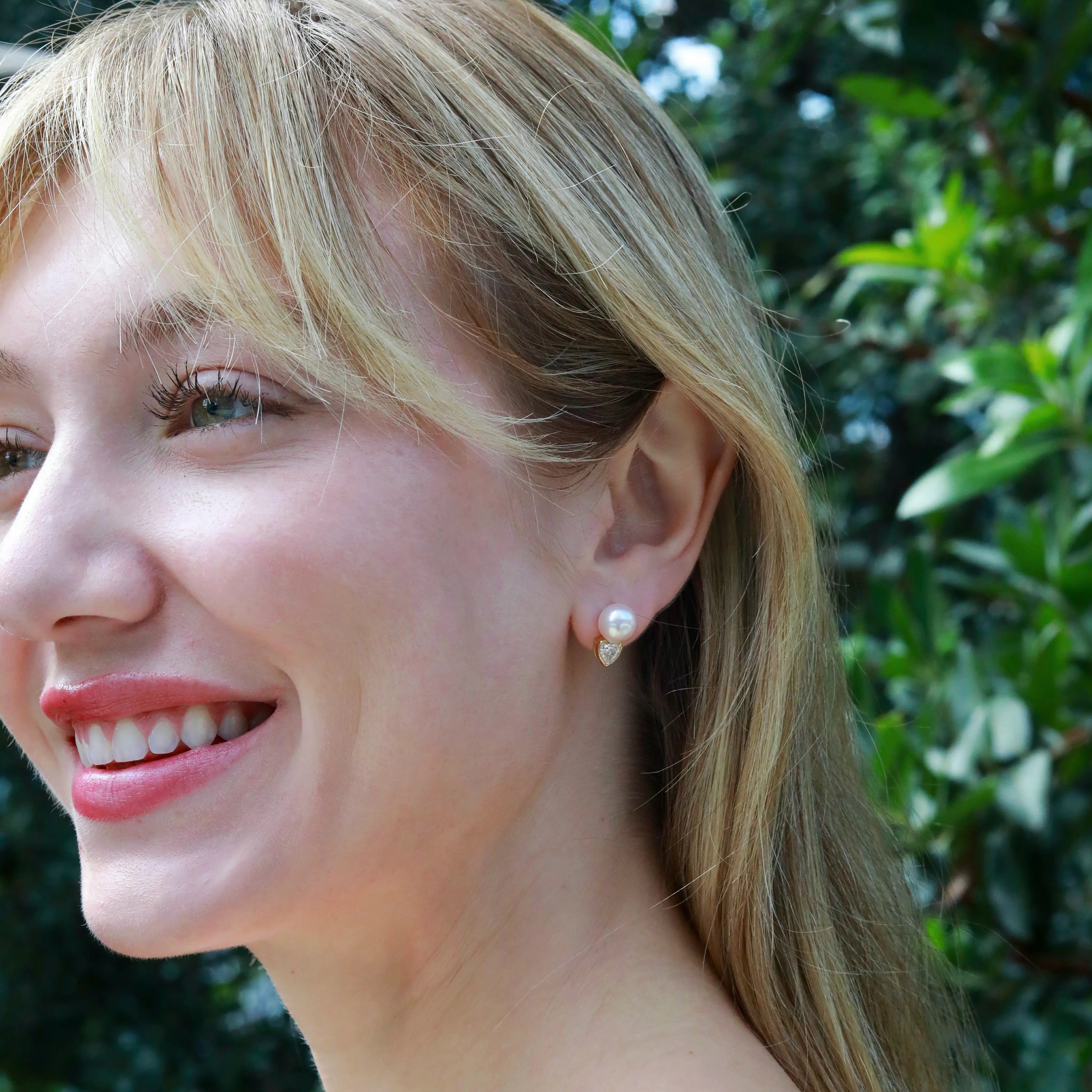 Venus 1.00ctw Heart Lab Grown Diamond Pearl Stud Earrings 14k yellow gold