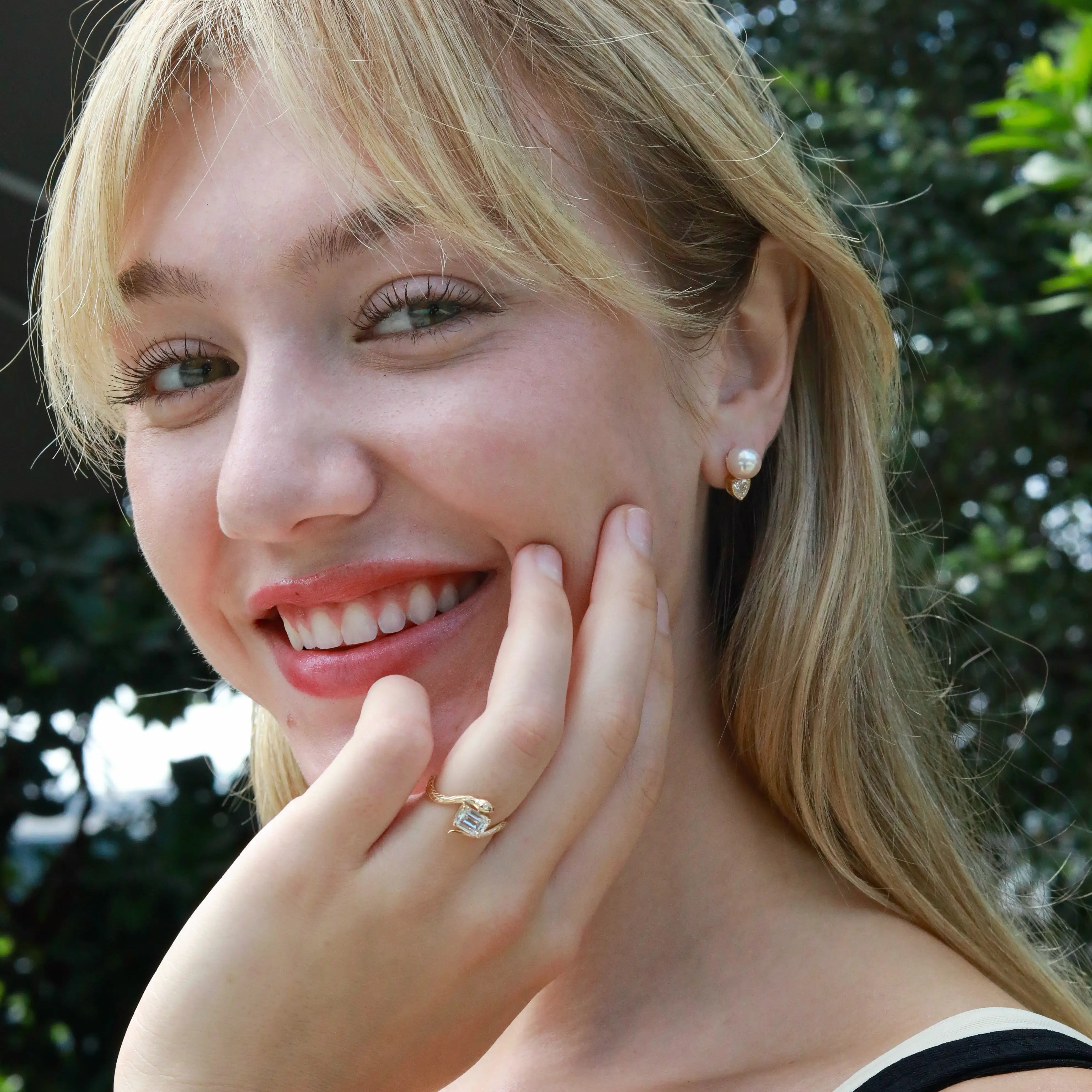 Venus 1.00ctw Heart Lab Grown Diamond Pearl Stud Earrings 14k yellow gold