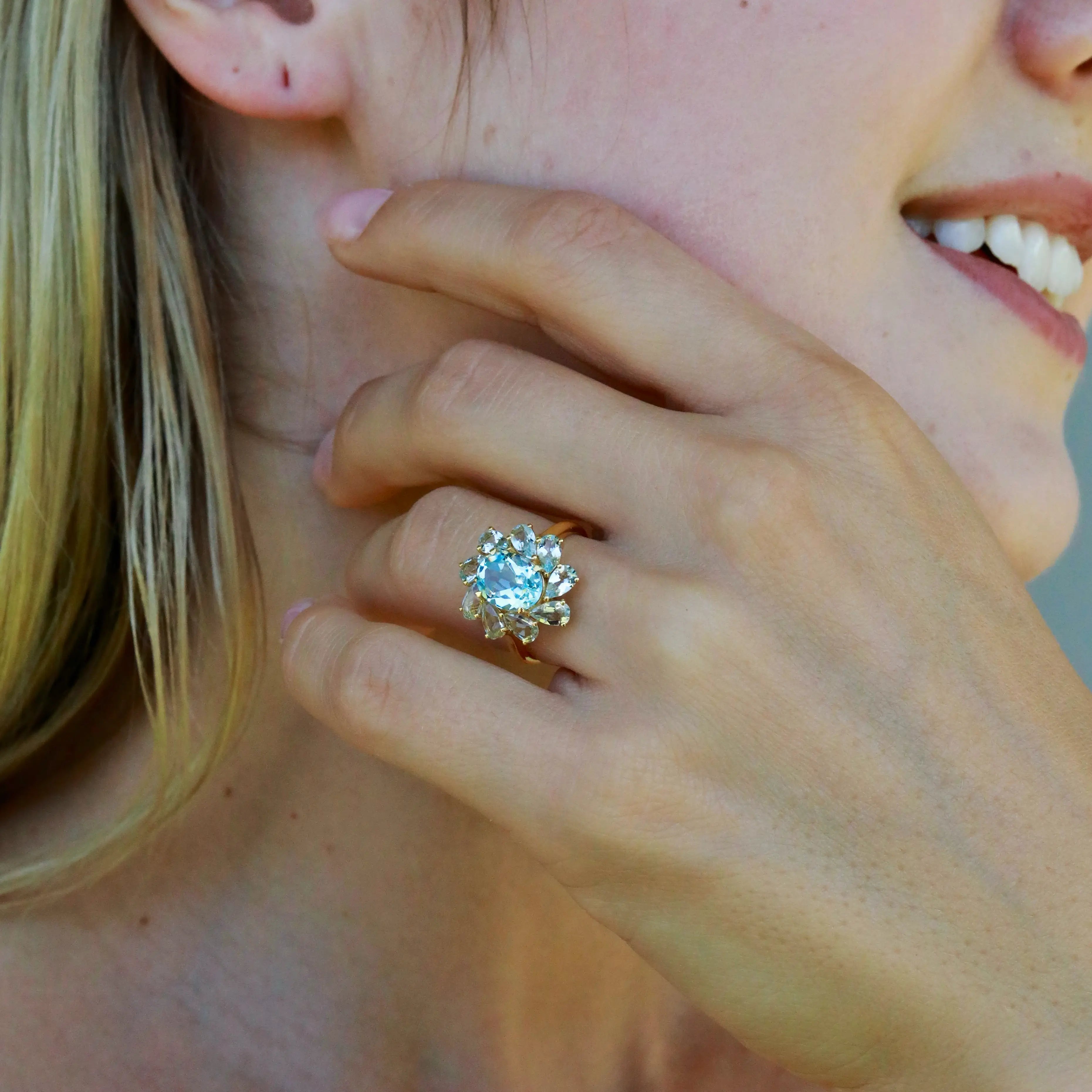 Mellissa Natural Blue Topaz Aquamarine Ring 14k yellow gold