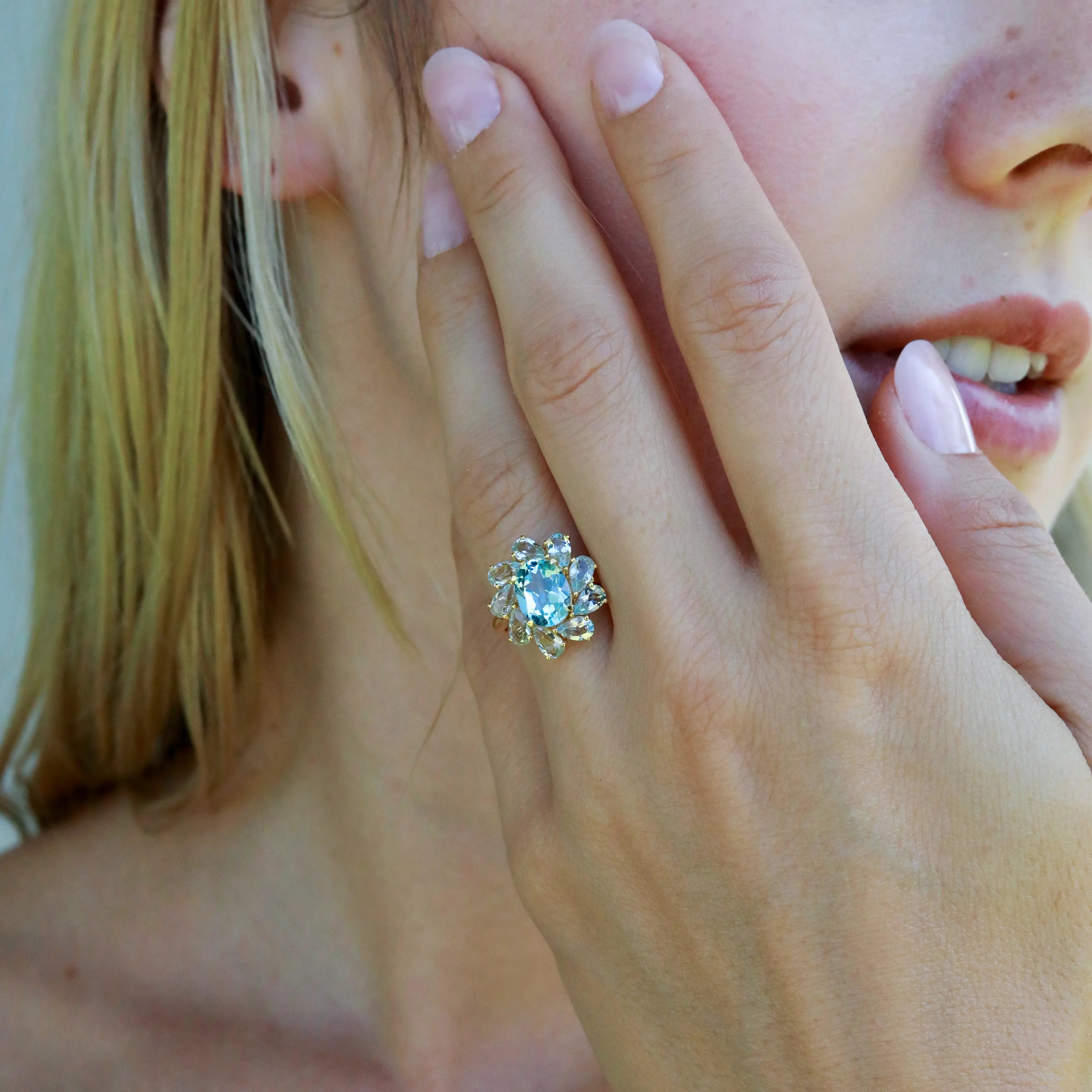 Mellissa Natural Blue Topaz Aquamarine Ring 14k yellow gold