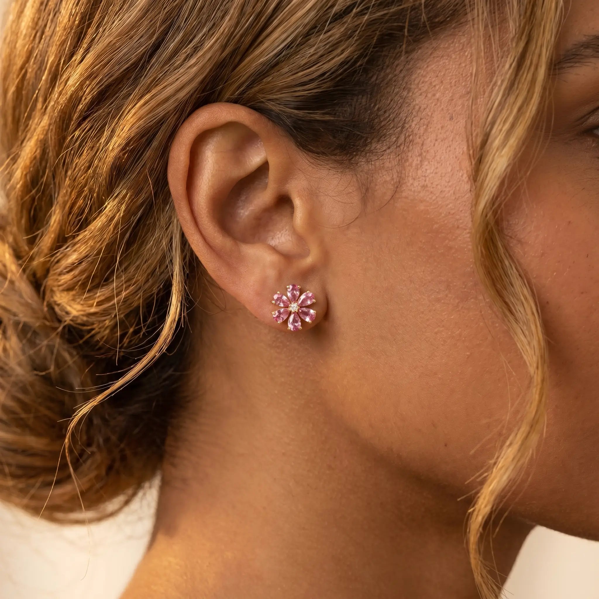 Flora Blossom Pink Tourmaline Diamond Earrings