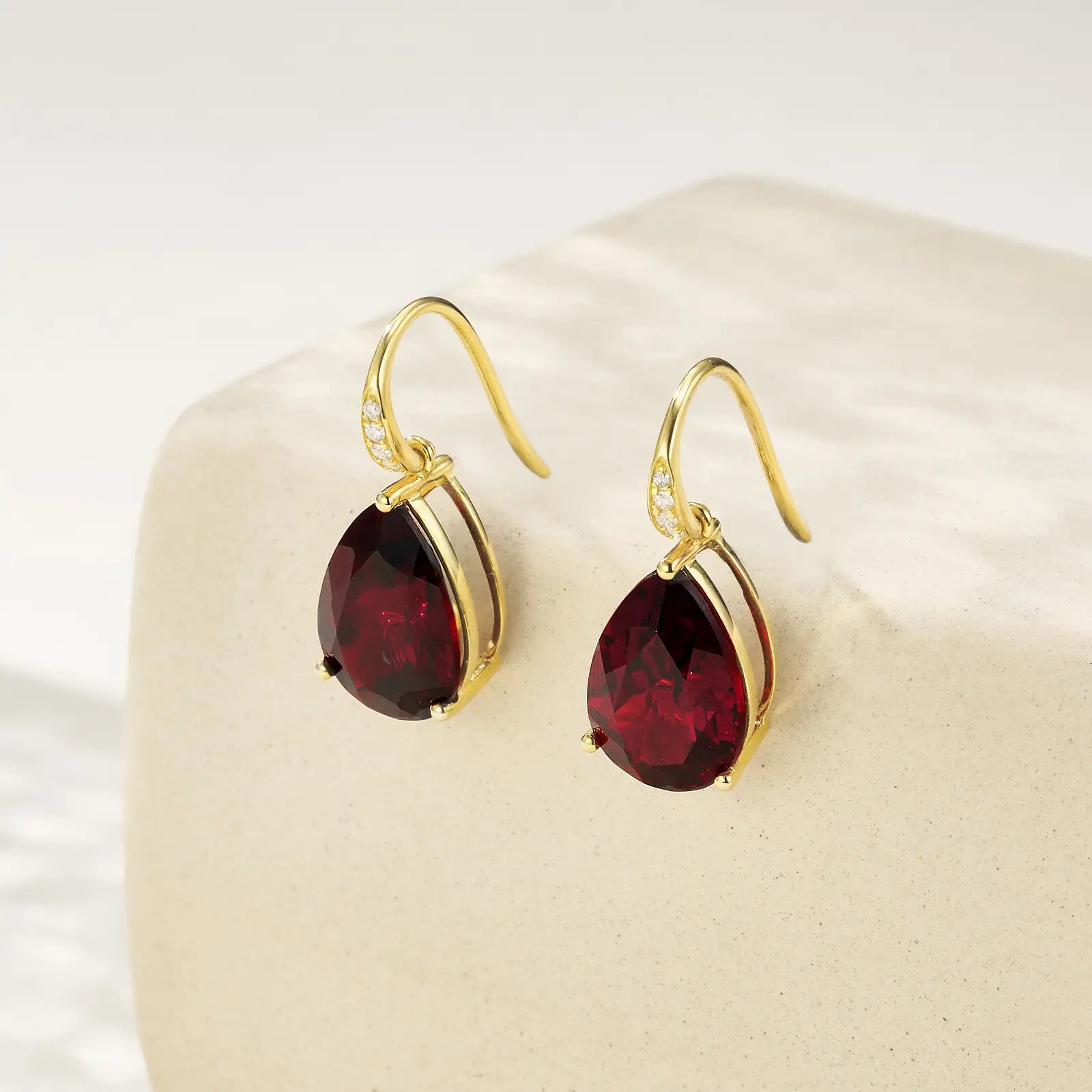 14k gold Radiant Natural Pear Garnet Diamond Drop Earrings