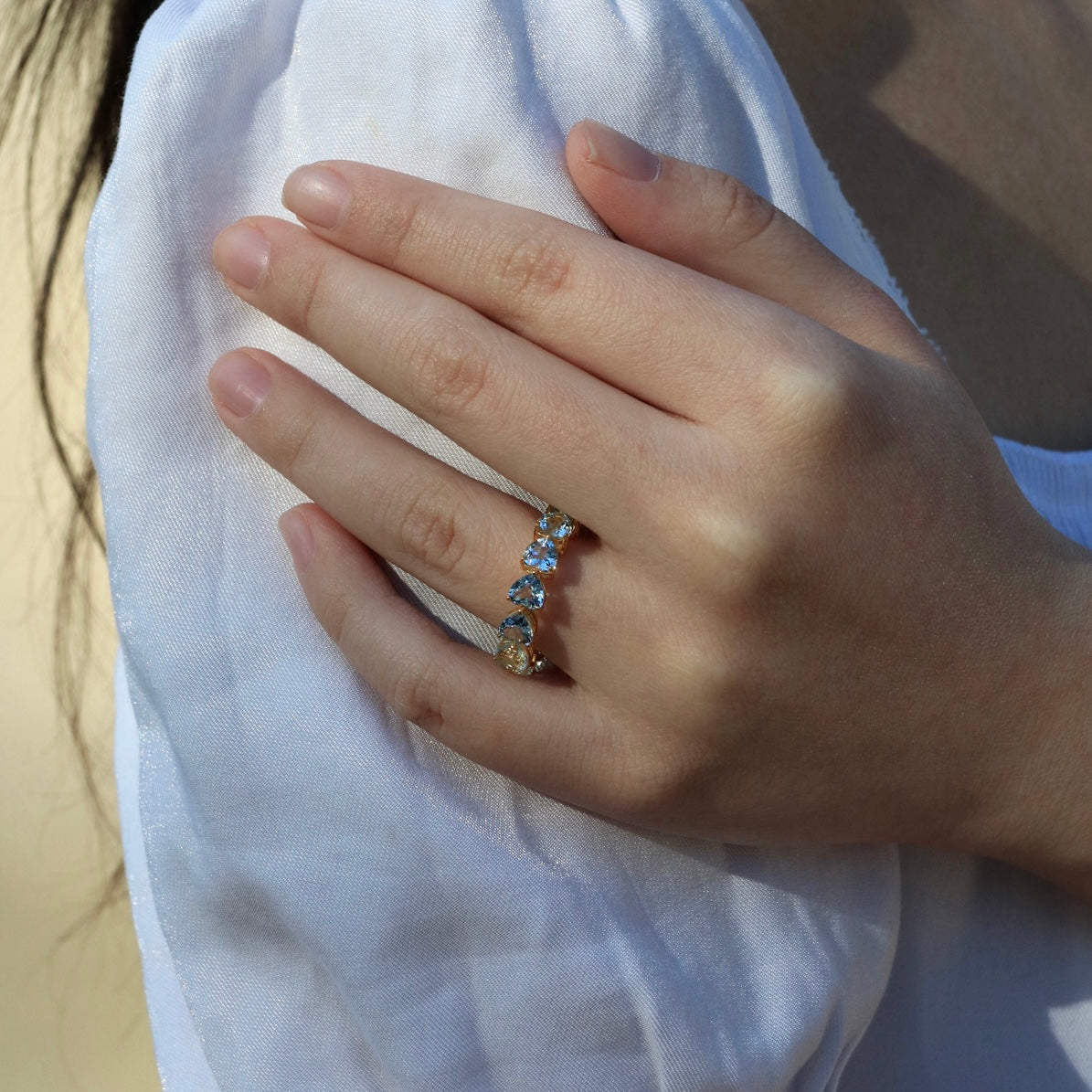 Nora Heart Auqamarine Eternity Ring
