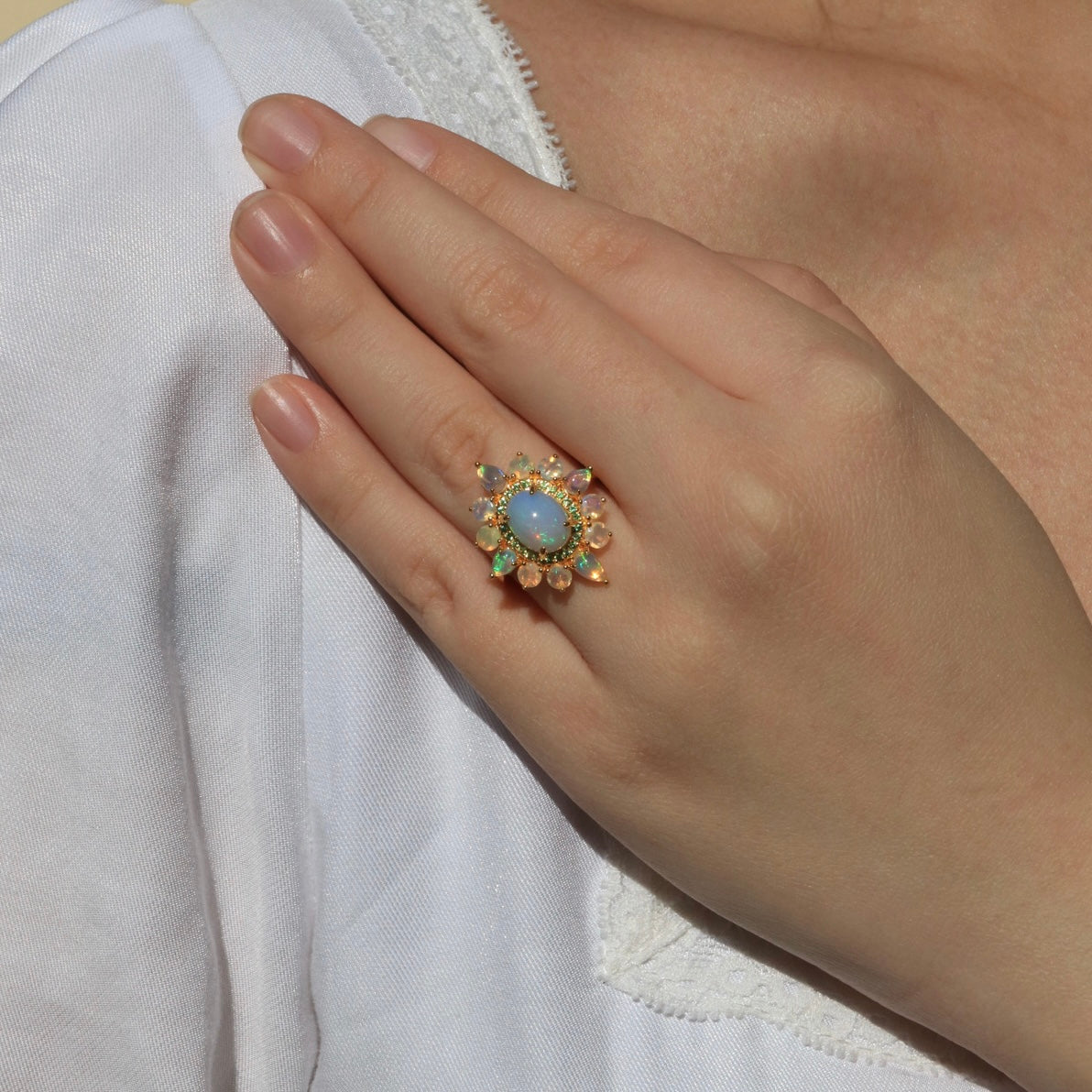 Opal Tsavorite Cocktail Ring