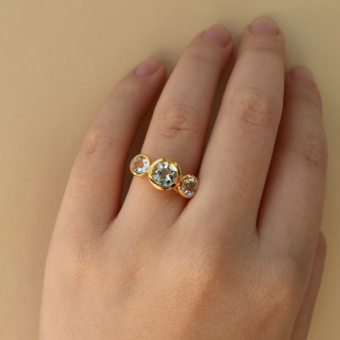Trinity Round Aquamarine Three-stone Ring