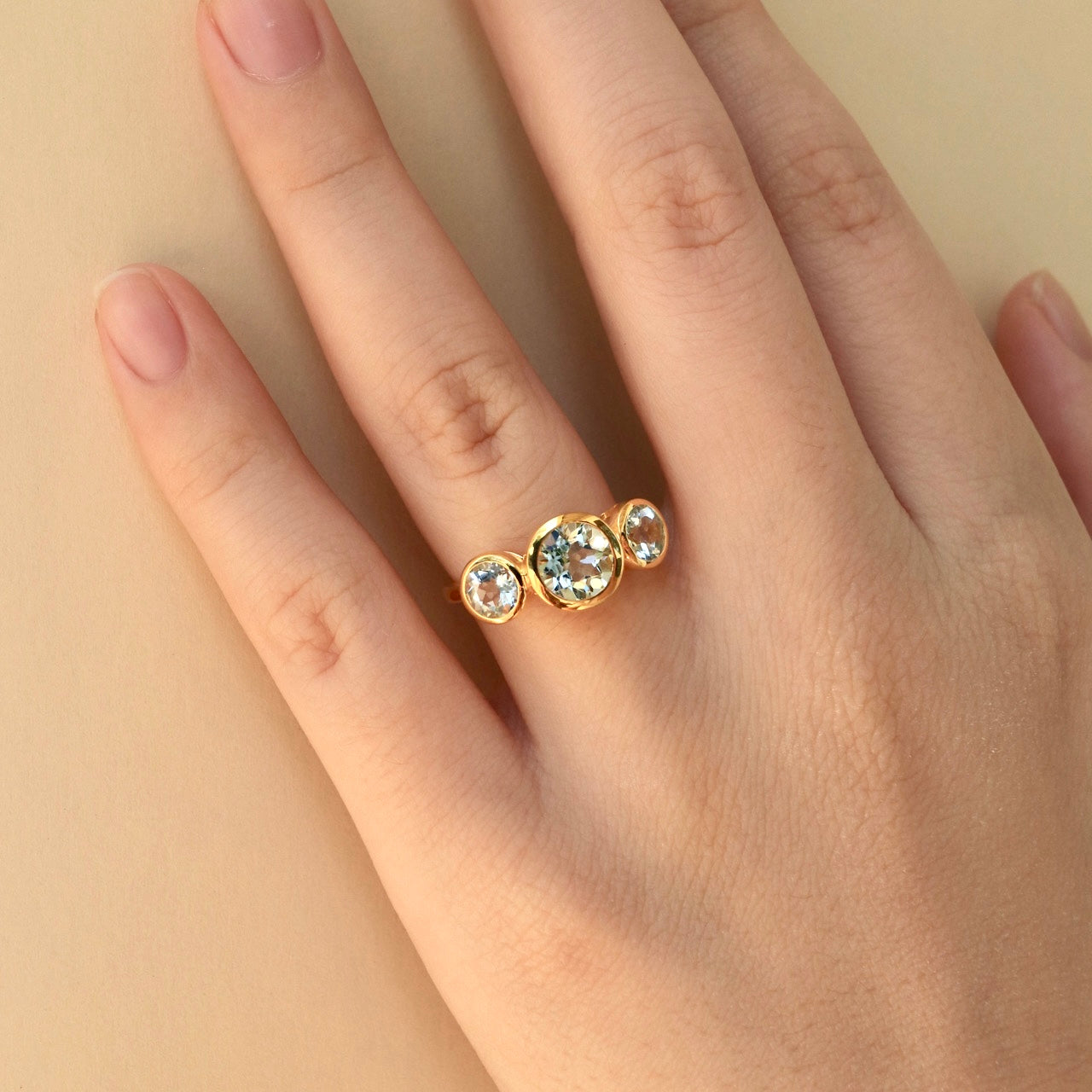 Trinity Round Aquamarine Three-stone Ring