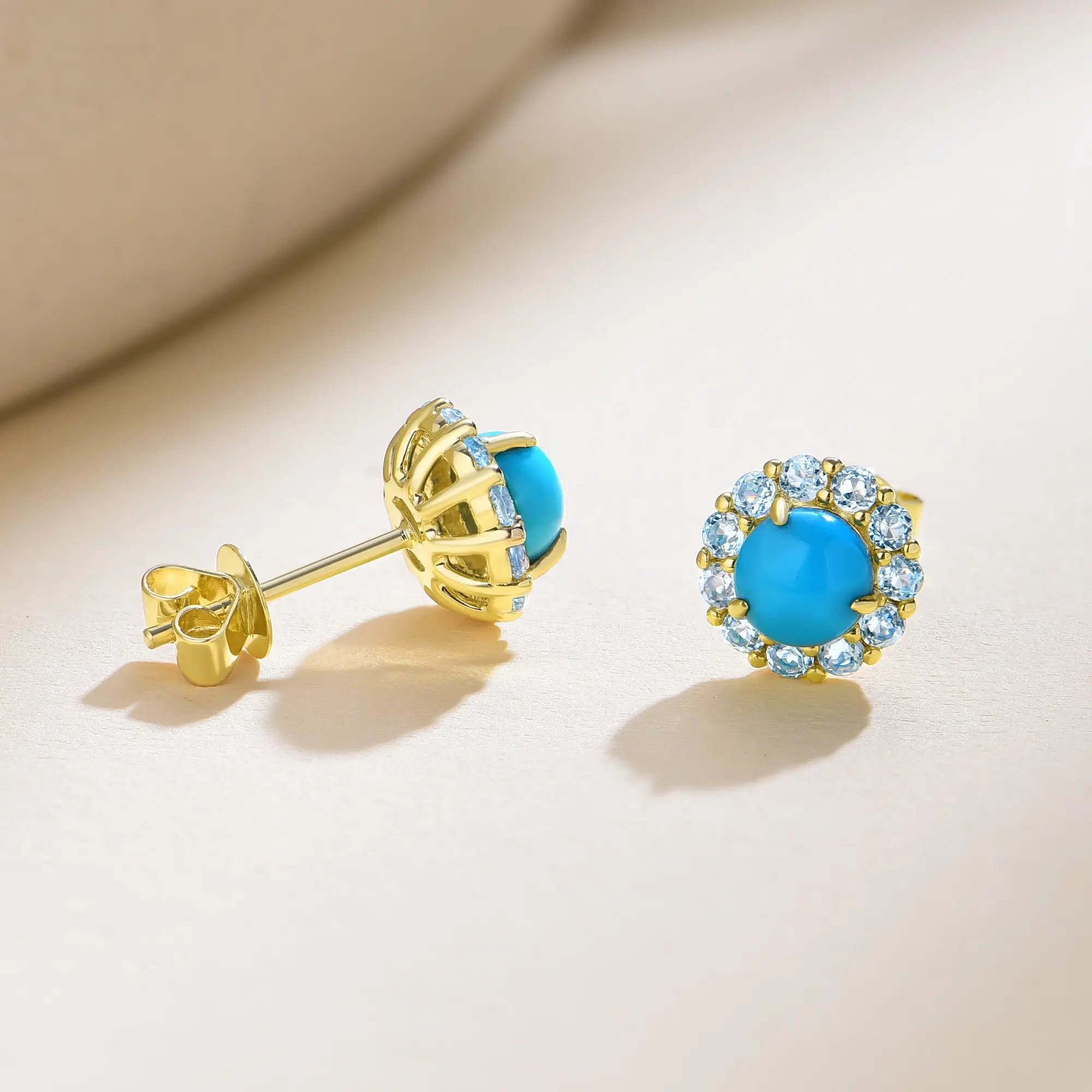 Tropical Natural Turquoise Aquamarine Earrings in 14k solid gold