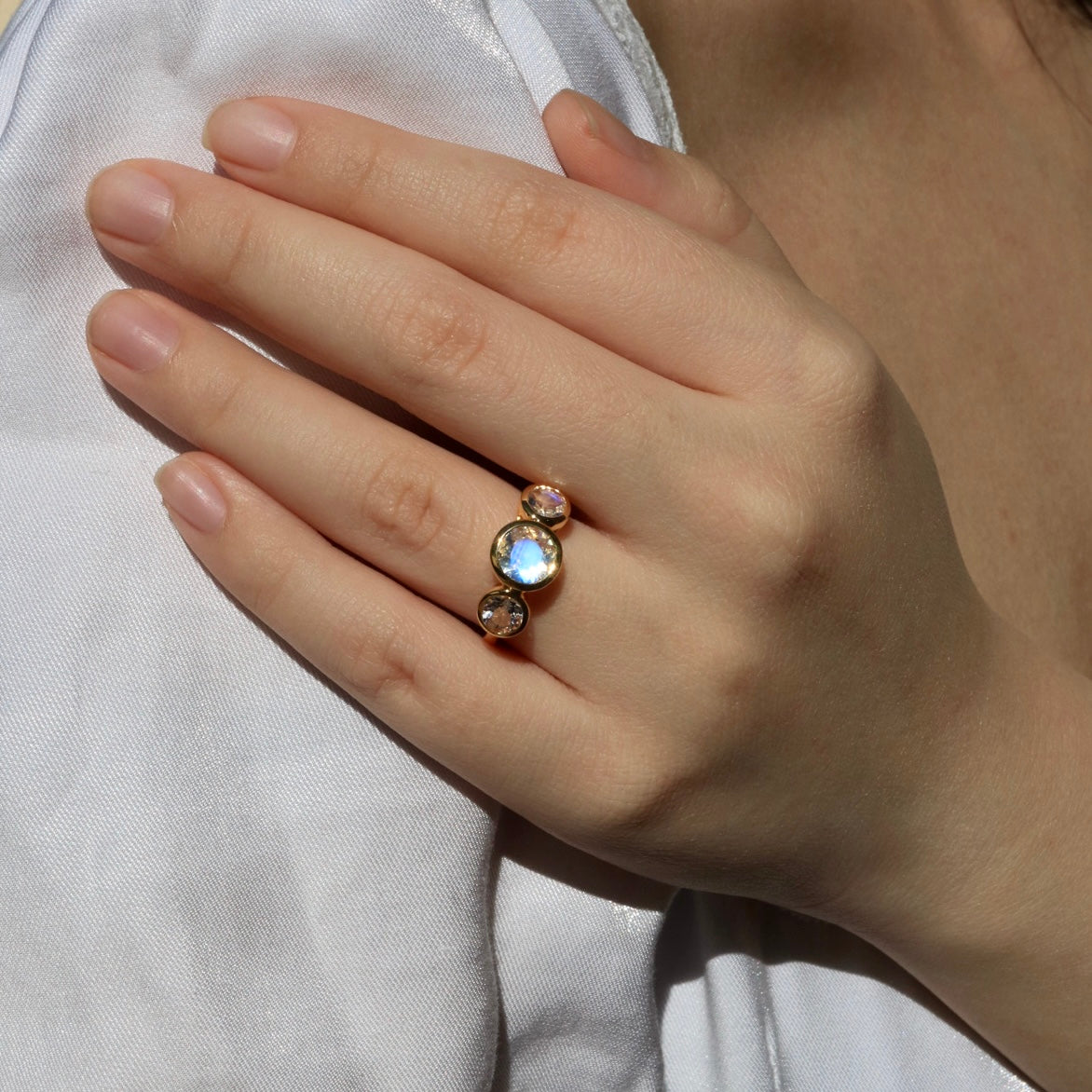 Trinity Round Moonstone Three-stone Ring