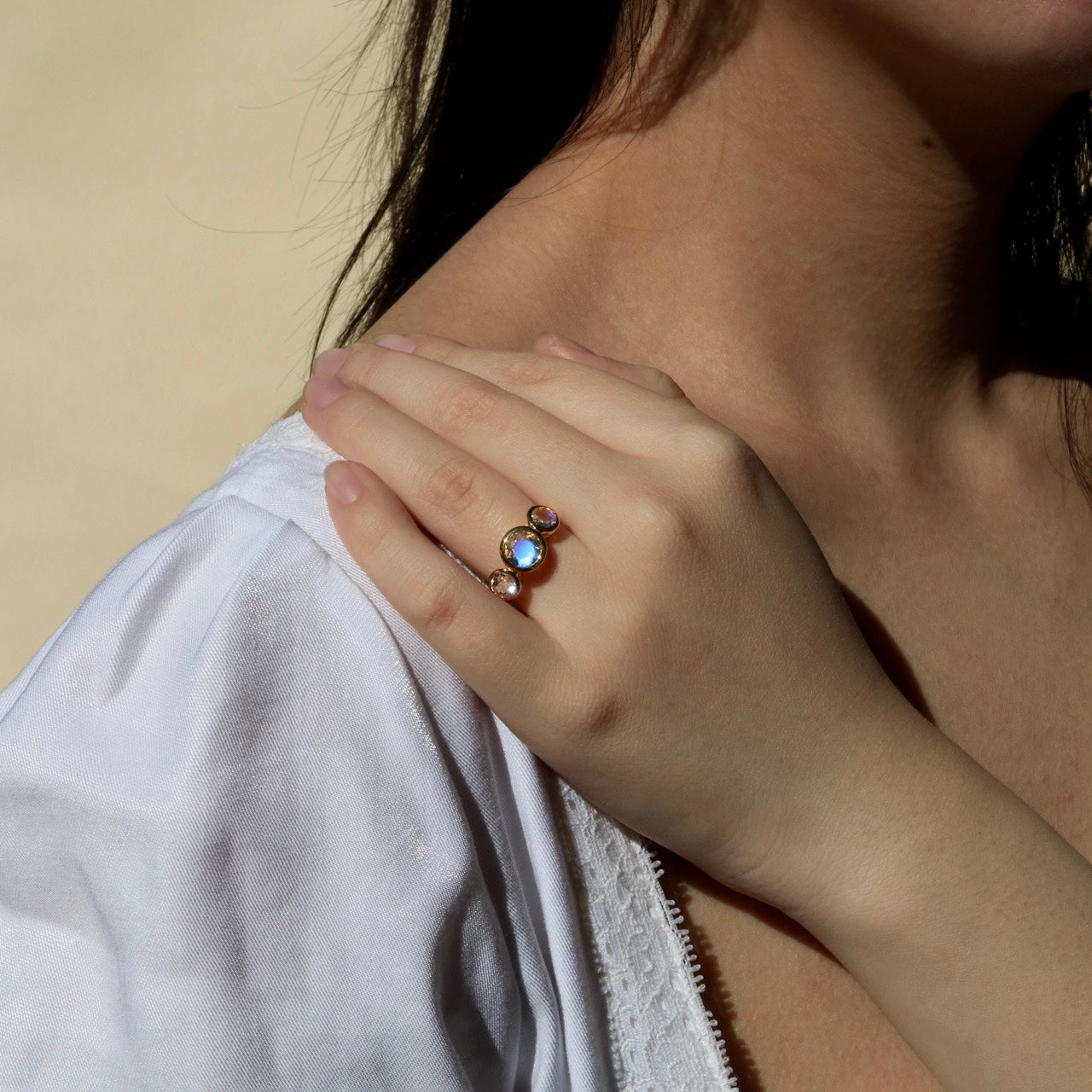 Trinity Round Moonstone Three-stone Ring