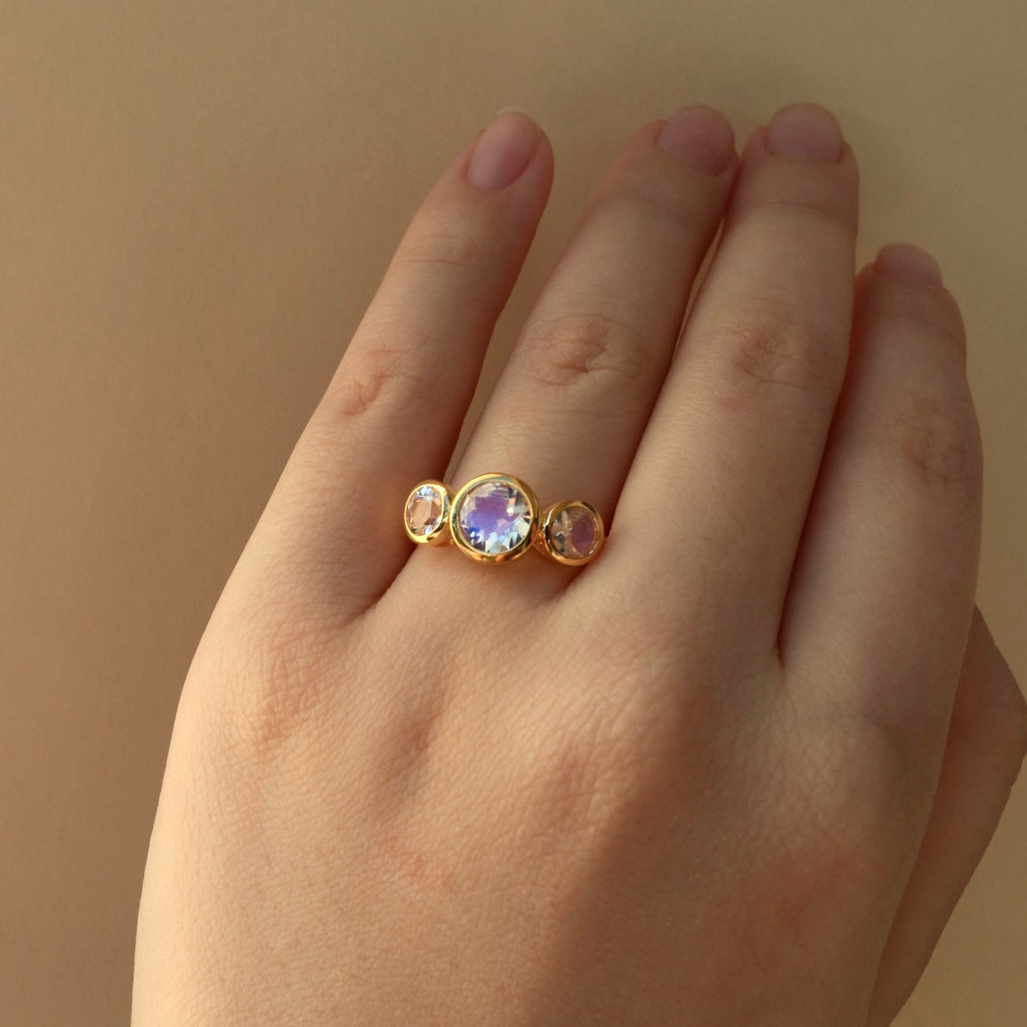 Trinity Round Moonstone Three-stone Ring