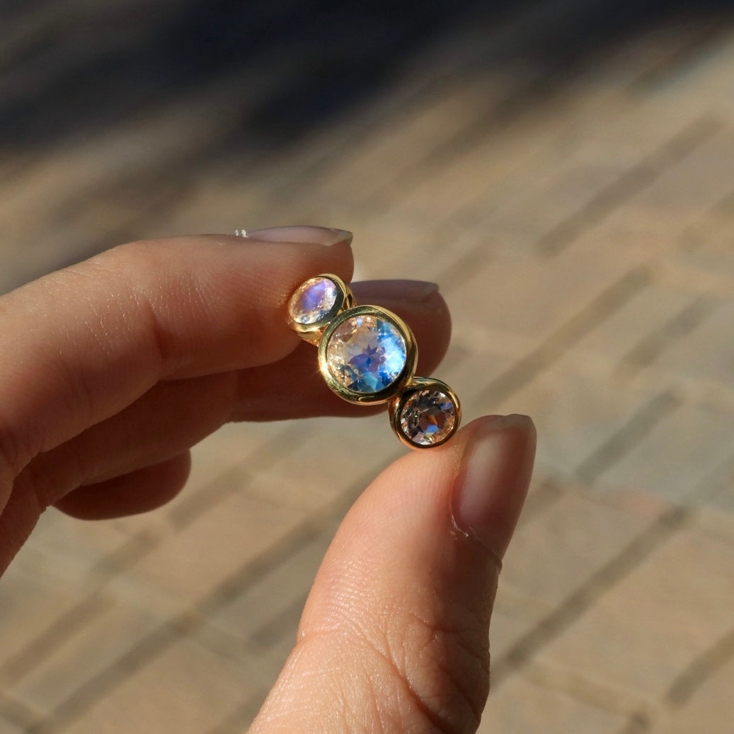 Trinity Round Moonstone Three-stone Ring