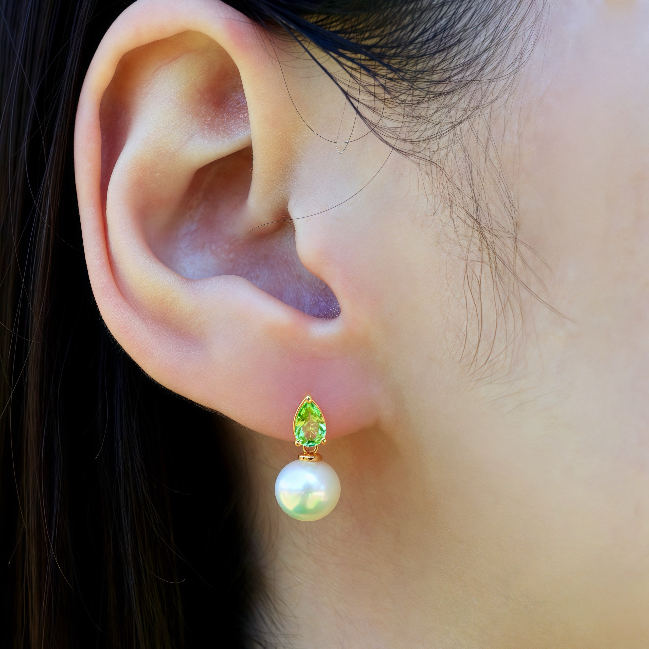 Venus Tears Peridot Pearl Convertible Earrings