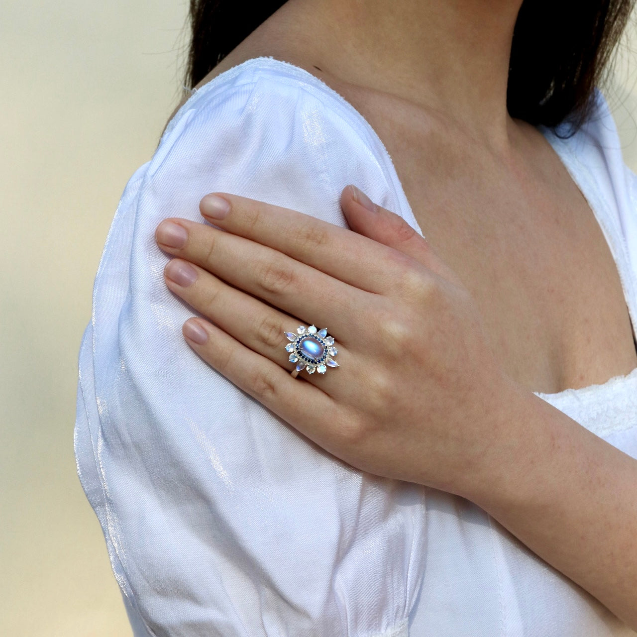 Moonstone Sapphire Cocktail Ring