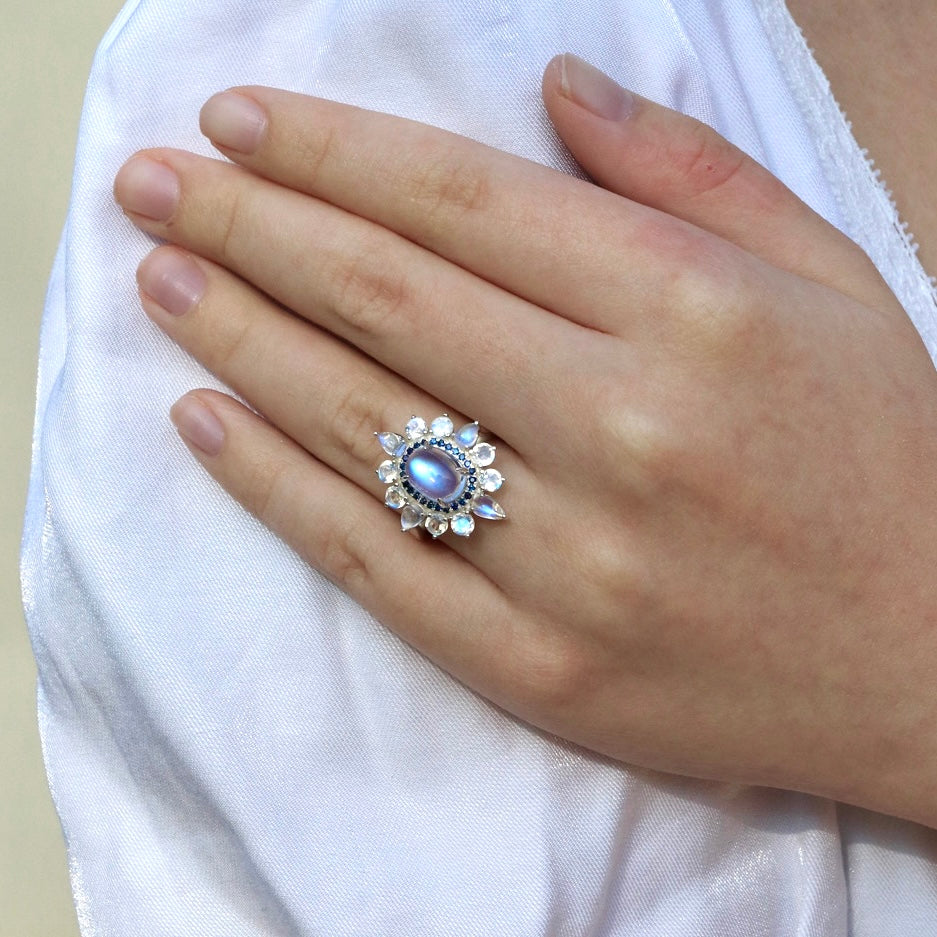 Moonstone Sapphire Cocktail Ring