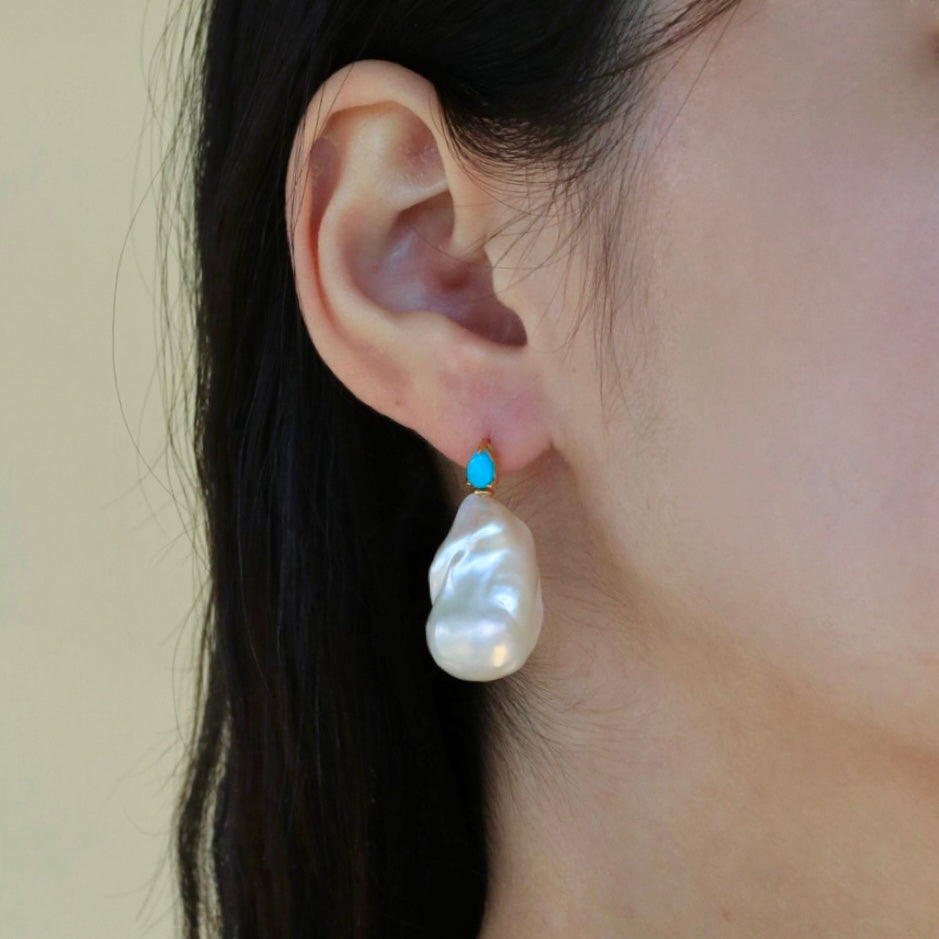 Venus Tears Turquoise Baroque Pearl Convertible Drop Earrings