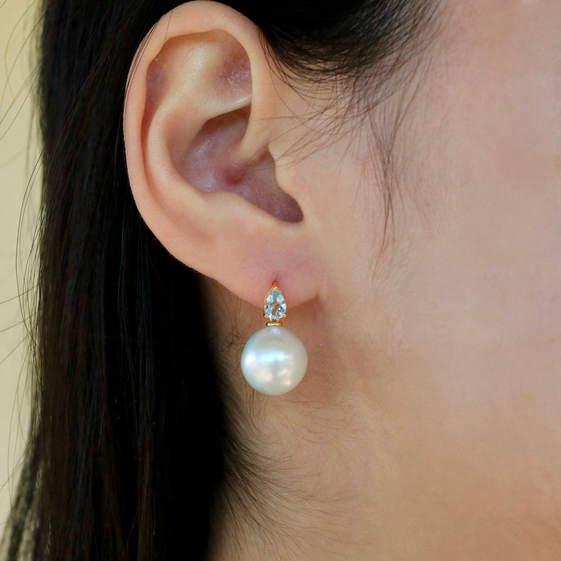 Venus Tears Aquamarine Round Pearl Convertible Drop Earrings