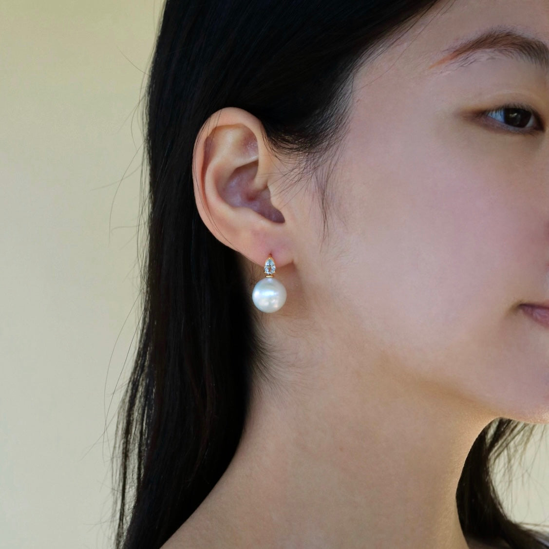 Venus Tears Aquamarine Round Pearl Convertible Drop Earrings