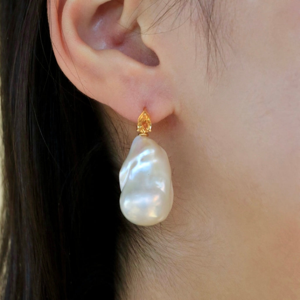 Venus Tears Citrine Baroque Pearl Convertible Drop Earrings
