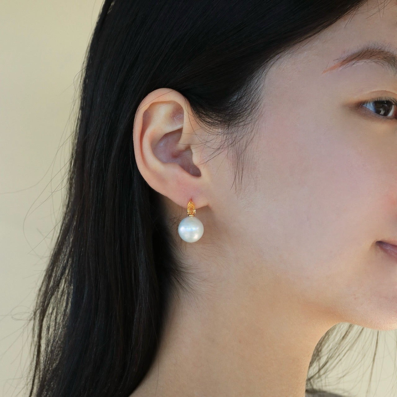 14k yellow gold Venus Tears Citrine 12-13mm Freshwater Round Pearl Convertible Drop Earrings