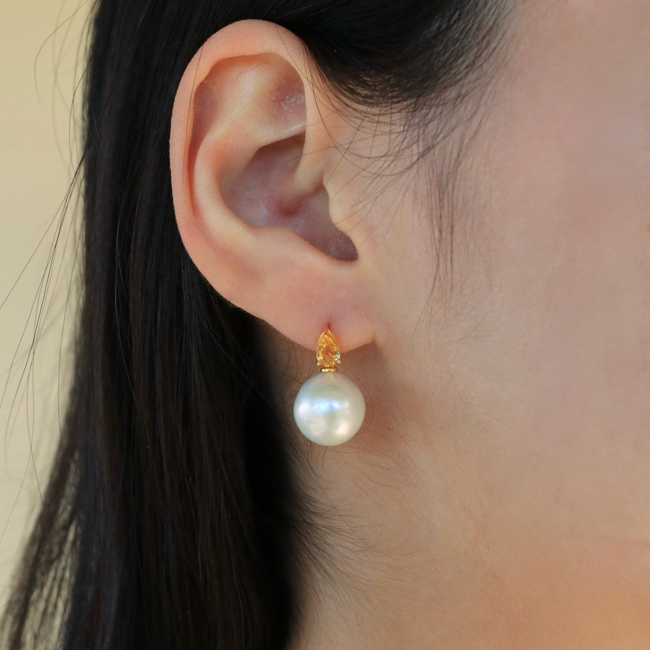 14k yellow gold Venus Tears Citrine 12-13mm Freshwater Round Pearl Convertible Drop Earrings