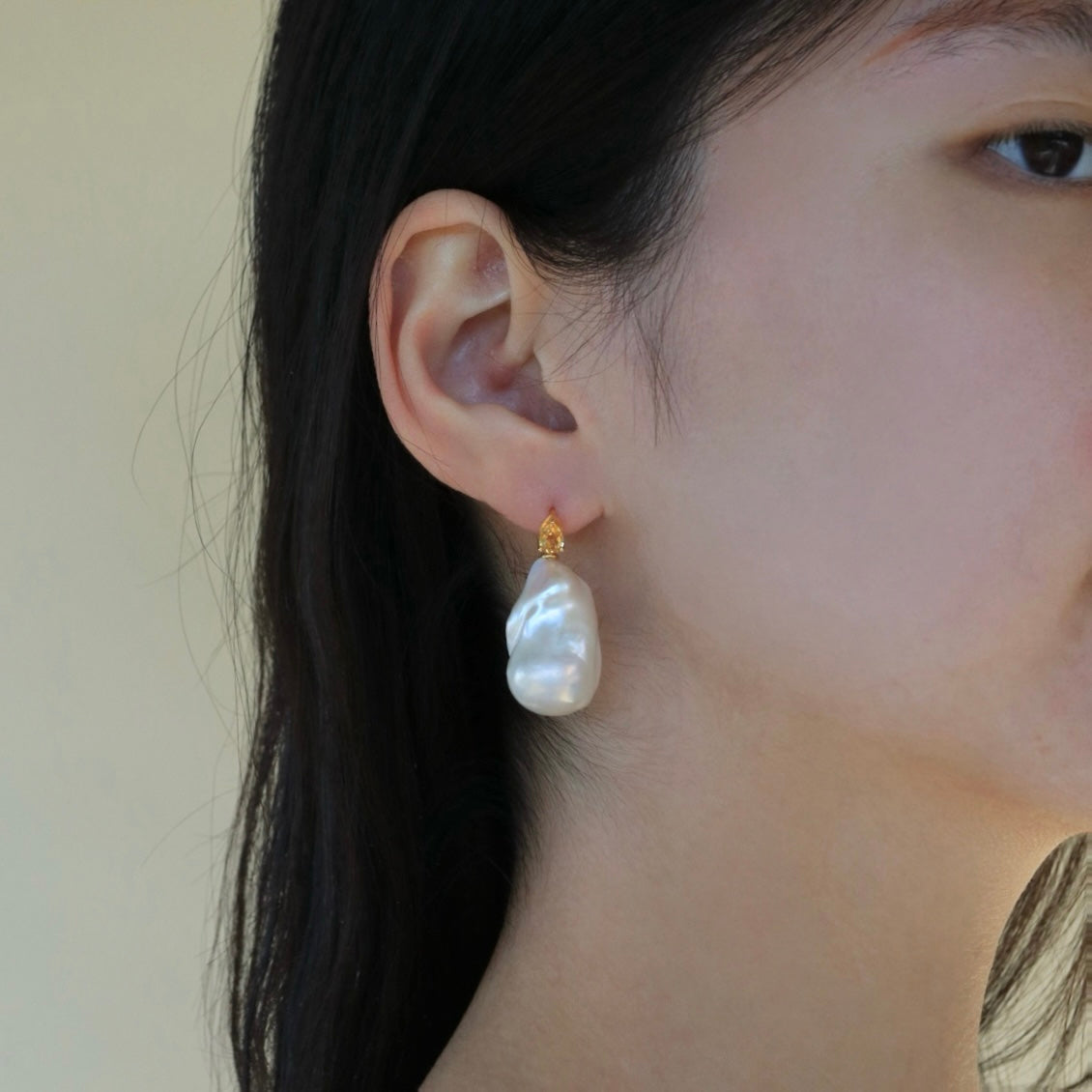 Venus Tears Citrine Baroque Pearl Convertible Drop Earrings