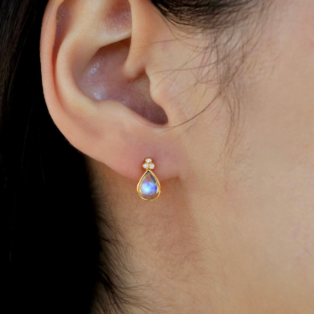 Ayla Pear-Shaped Moonstone Diamond Pearl Earrings