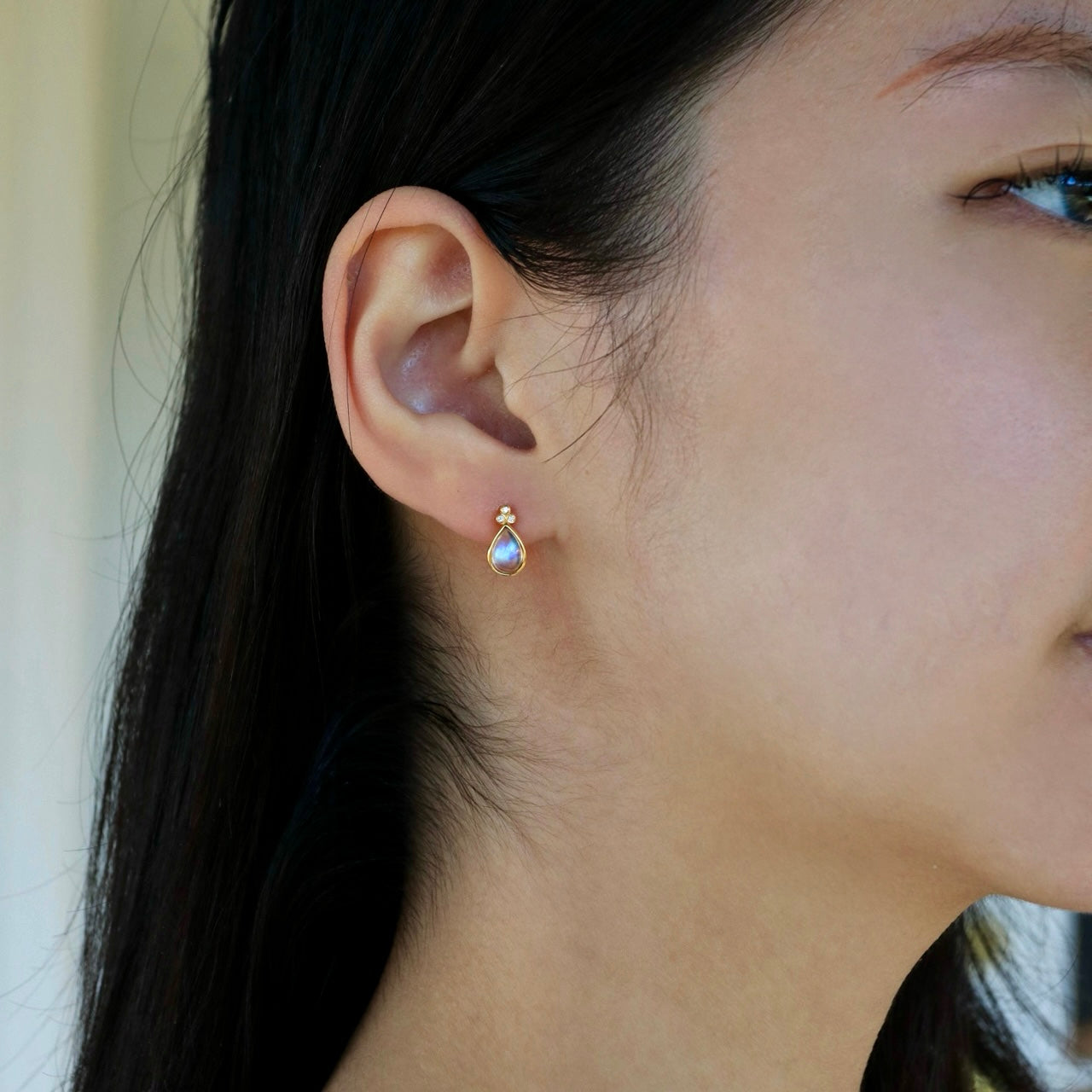 Ayla Pear-Shaped Moonstone Diamond Earrings