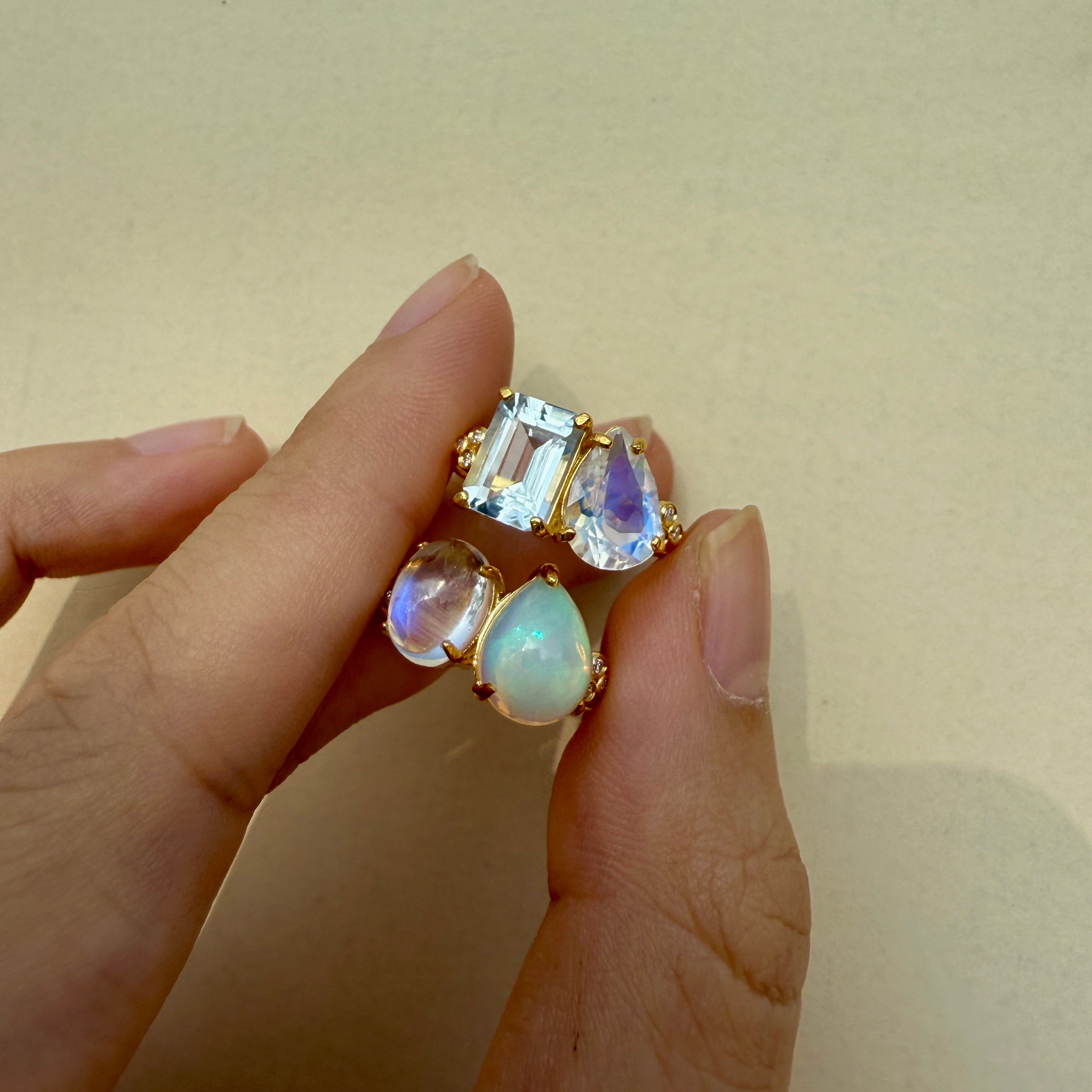 Fortune Moonstone Opal Diamond Toi et Moi Ring