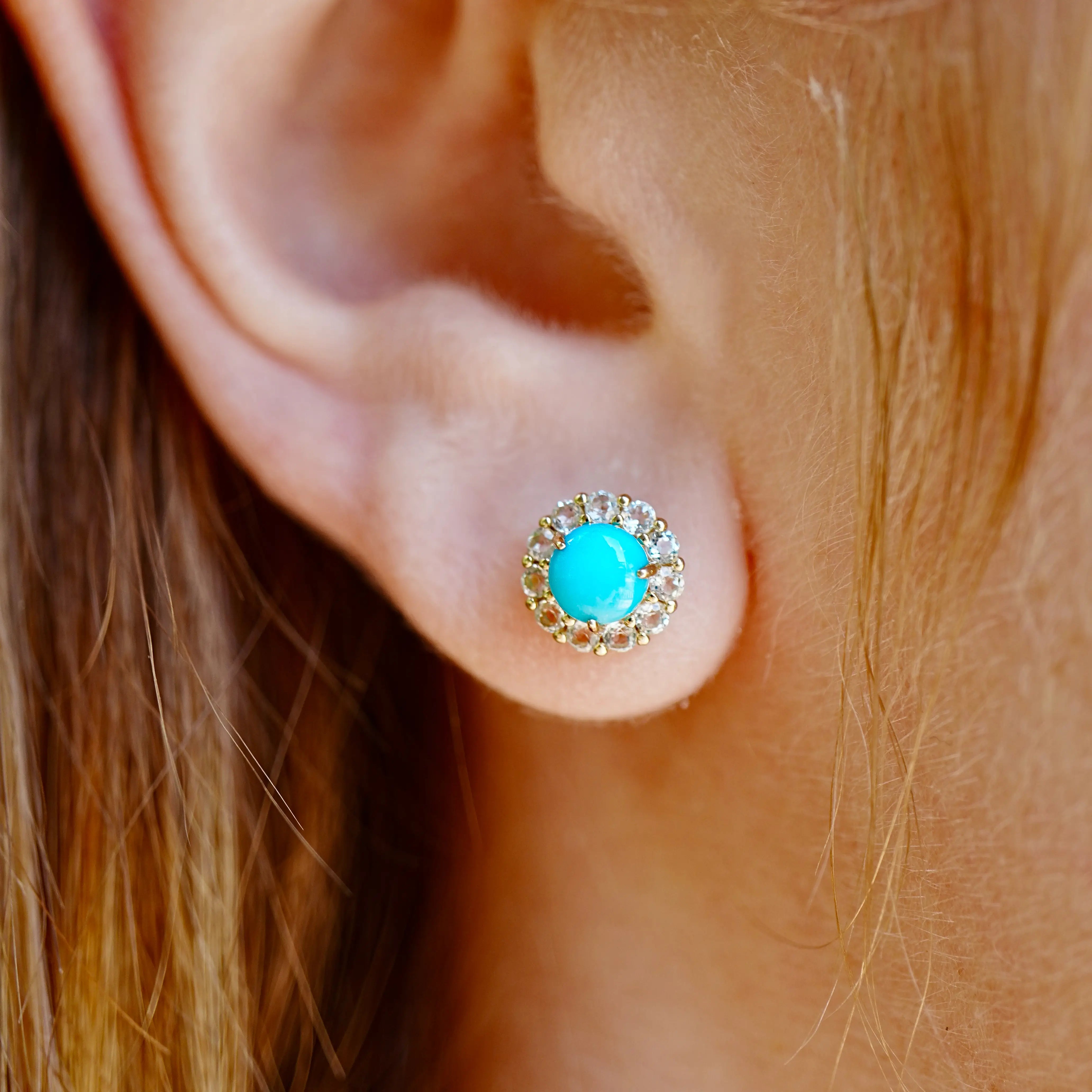 Tropical Natural Turquoise Aquamarine Earrings in 14k solid gold