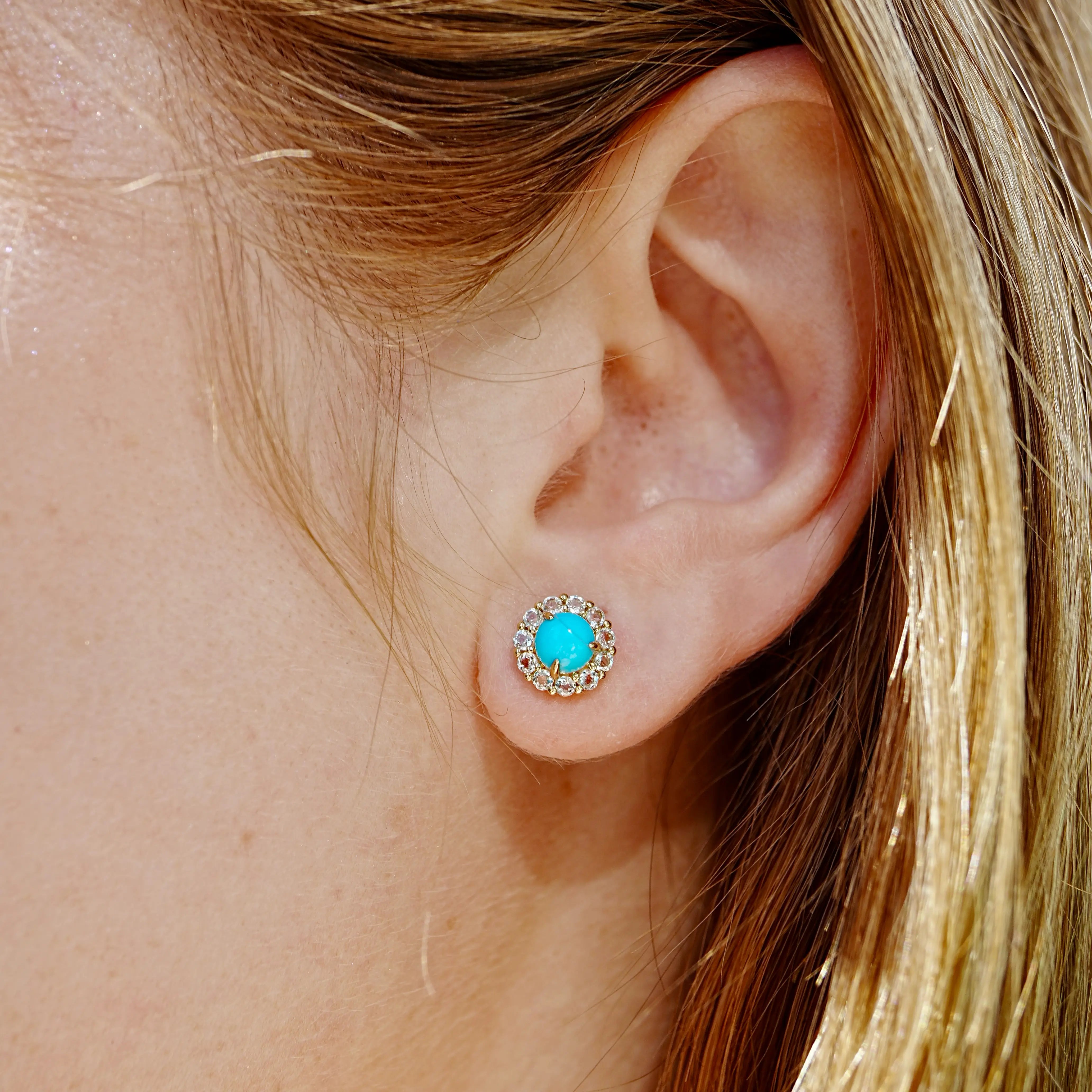 Tropical Natural Turquoise Aquamarine Earrings in 14k solid gold