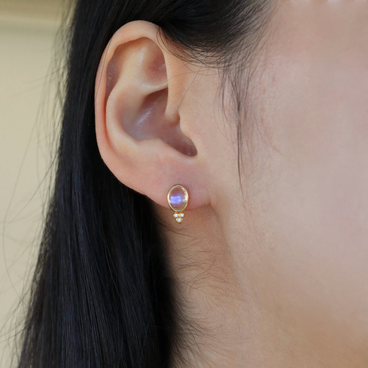 Ayla Oval Moonstone Diamond Earrings