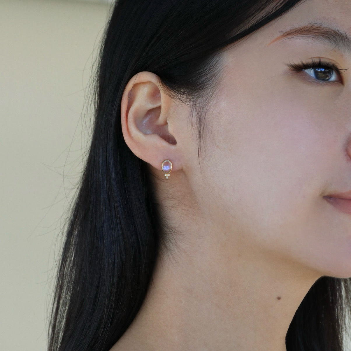 Ayla Oval Moonstone Diamond Earrings